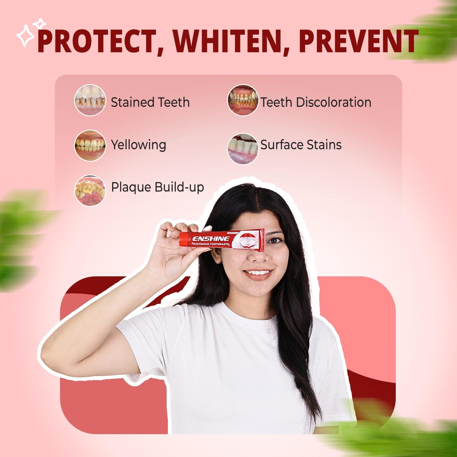 ENSHINE Enshine Teeth Whitening Toothpaste | With Papaya Enzyme & Bromelain | Removes Stains & Prevents Discoloration | Non-Toxic & Cruelty-Free Pack of 3(100gm)