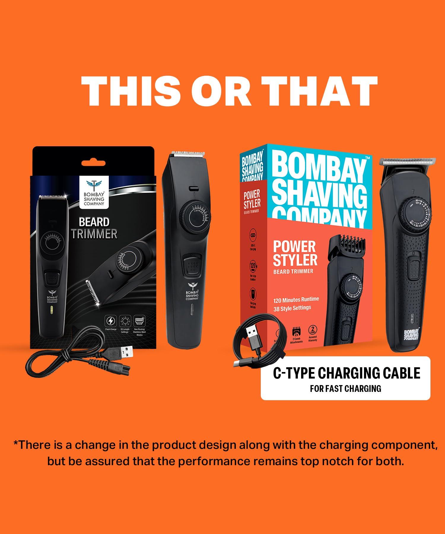 Bombay Shaving Company Bombay Shaving Co Trimmer Men, 2 Yr Warranty, 80Min runtime, 38 length Settings, Flash USB Cable fast Charging (Black) with beard shaper.