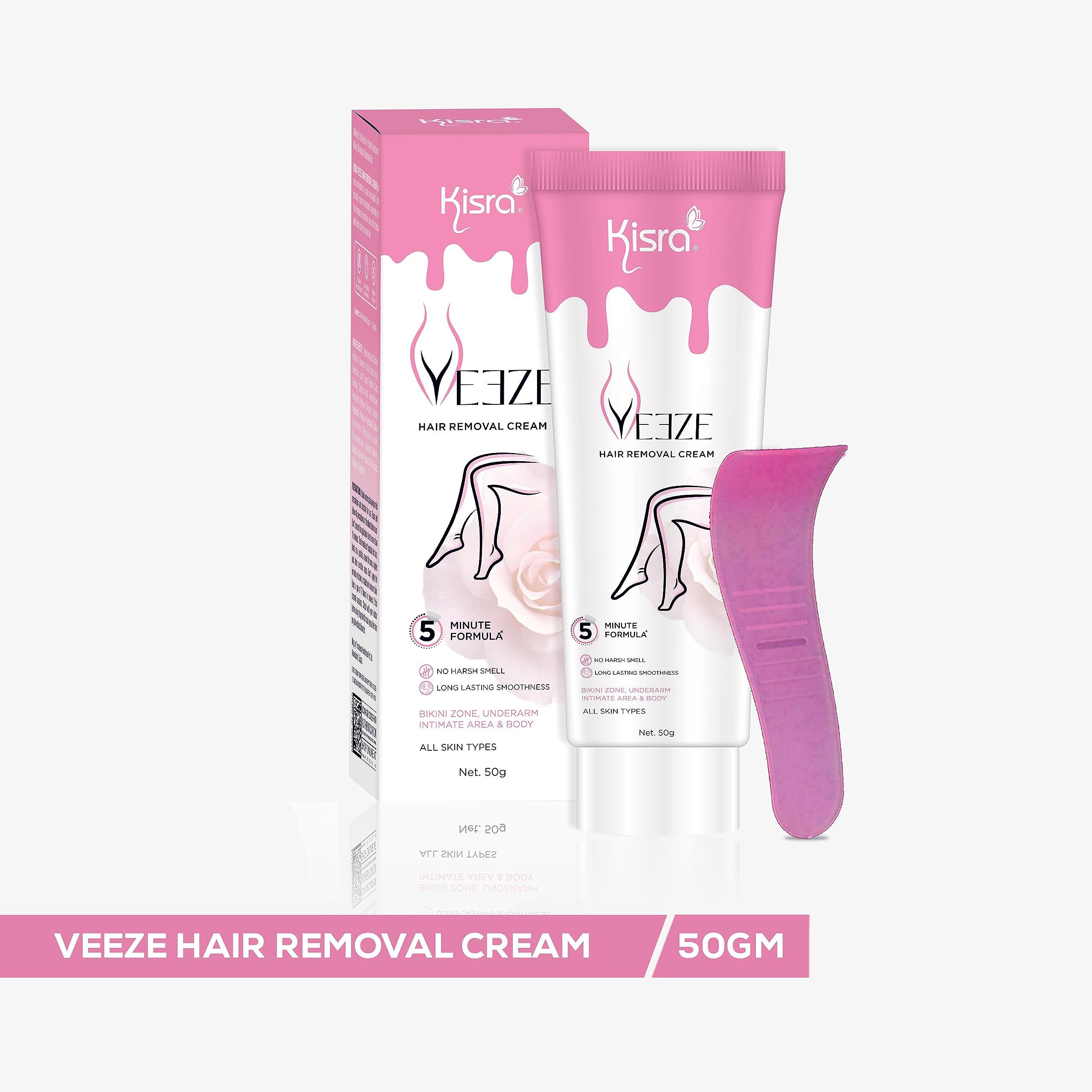 Kisra Kisra Veeze Hair Removal Cream with No Ammonia Smell, All Skin Types| Men & Women Ideal for Bikini Line, Underarms, Intimate Areas, Legs & Arms | 3X Longer Lasting Smoothness* | (2 X 50gm)