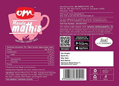 OM SWEETS & SNACKS Om Sweets & Snacks Masala Mathi | No preservatives | Freshly prepared crispy | Indian tea time crunchy snack, Delightfully Ready to Eat | Namkeen & Savouries | 300 Gms | Pack of 2 (Masala Mathi)