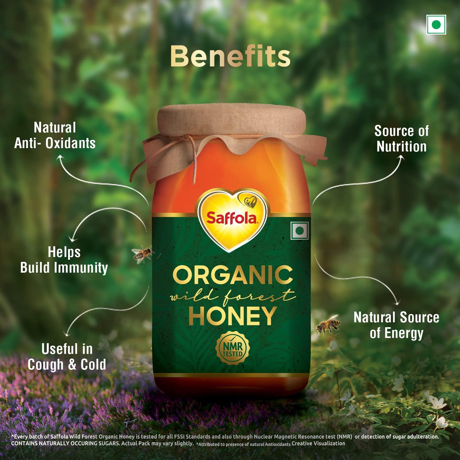 Saffola Saffola Wild Forest Organic Honey -500g -NMR Tested, 100% Pure Wild Forest Organic Honey, Brown & Saffola Oats | Rolled Oats | Delicious Creamy Oats | High Protein & Fibre| 1Kg with 300g Free