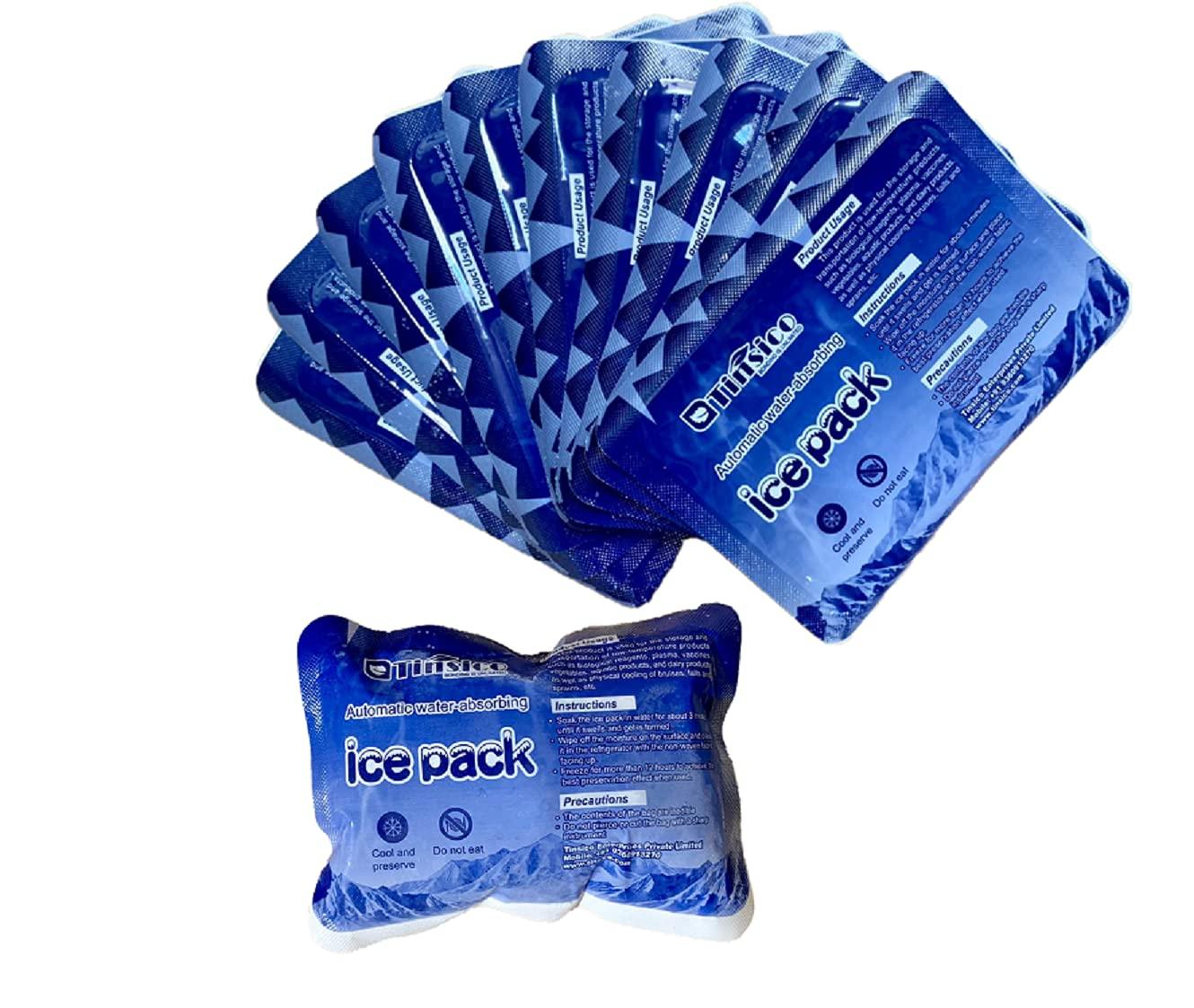 TINSICO TINSICO Ice Pack, Gel Bag (Pack of 10), Automatic Water Absorption Cold Pack, 9x12 cm, Reusable Cooling Pack to keep Food Beverage Cool and Fresh, Ice Pack for Pain Relief