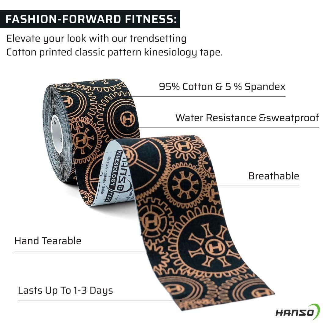 HANSO HANSO Elastic Therapeutic Tape | Kinesiology Tape | Classic Pattern | Tape for Physiotherapy, Sports Injuries, Pain Relief, Muscle Support Muscle Tape for Shoulder (Blsck)