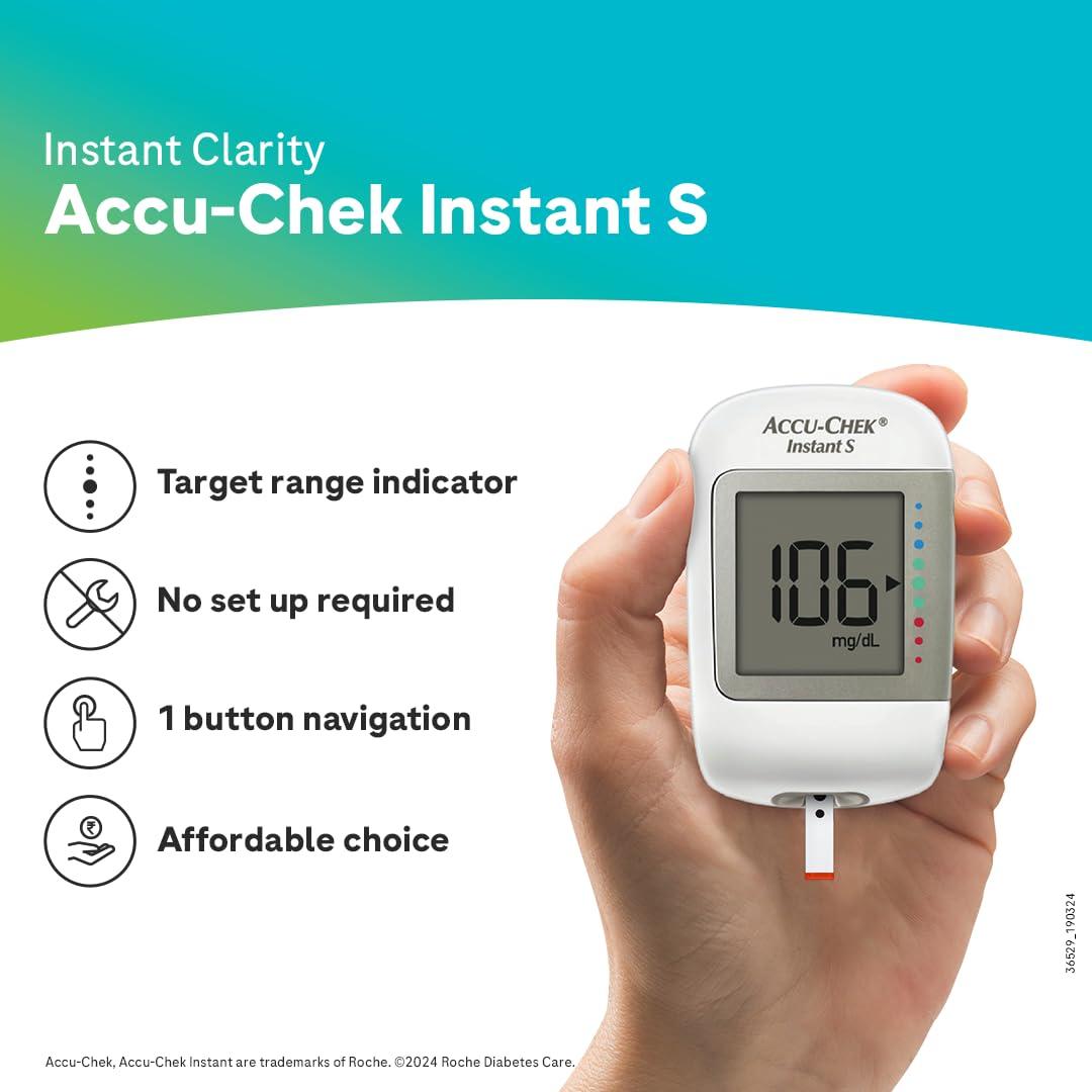 Accu-Chek Accu-Chek Instant S Blood Glucose Glucometer Kit with Vial of 10 Strips, 10 Lancets and a Lancing Device Free for Accurate Blood Sugar Testing