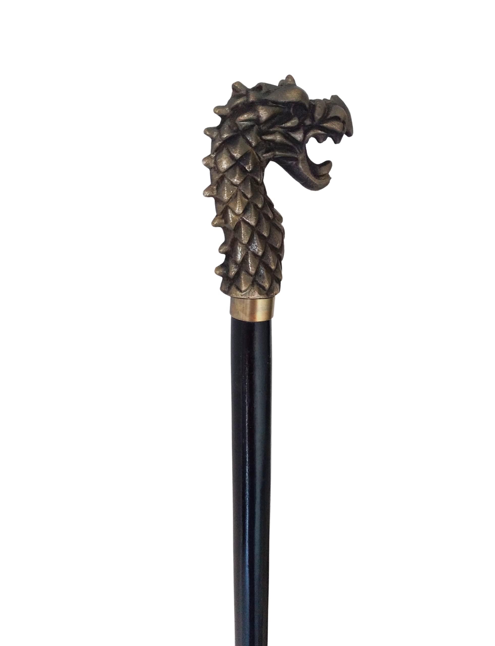 Shoptreed Antique Black Wooden Walking Stick Cane with Dragon Head Handle