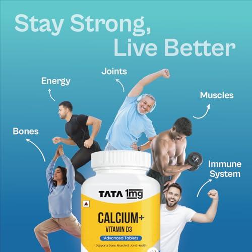 TATA 1MG TATA 1mg Calcium & Vitamin D3 supplement with Zinc, Magnesium & Alfalfa | High absorption Calcium Citrate Malate form | 500mg Calcium & 400iu Vitamin D3 | For strong bones & joints | 90 tablets