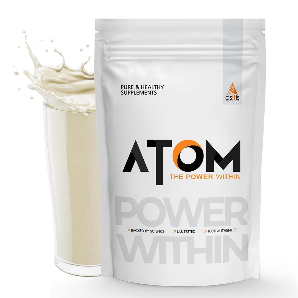 Asitis Nutrition AS-IT-IS ATOM Raw Whey Protein 1kg with Enzymes | 28.5g Protein | USA Labdoor certified | 6.4g BCAA