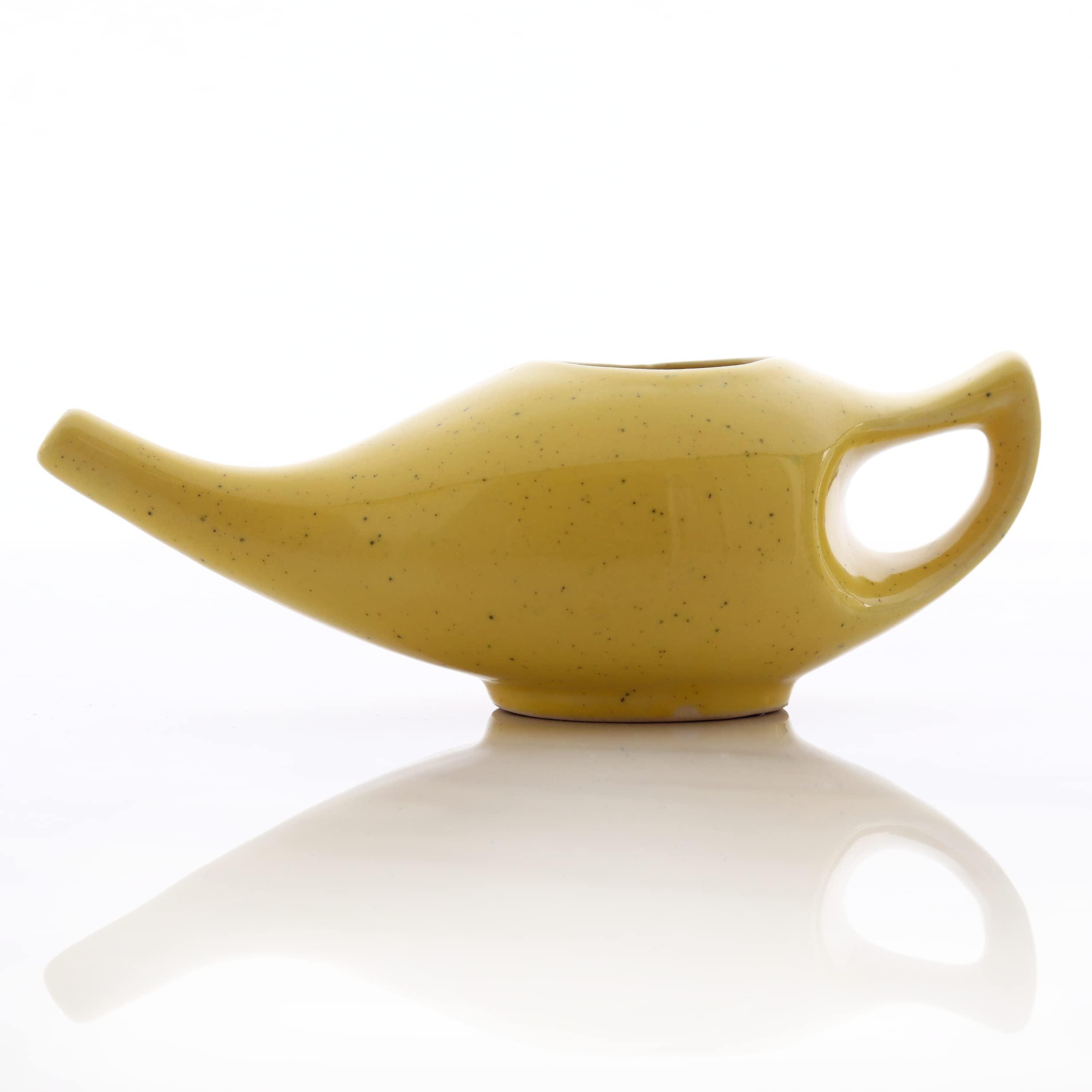 2activelife 2activelife Ceramic Neti Pot for Sinus, Jal Neti pots for Nasal Cleansing, Nose congestion and Passages Jala kriya (Yellow Crackle)