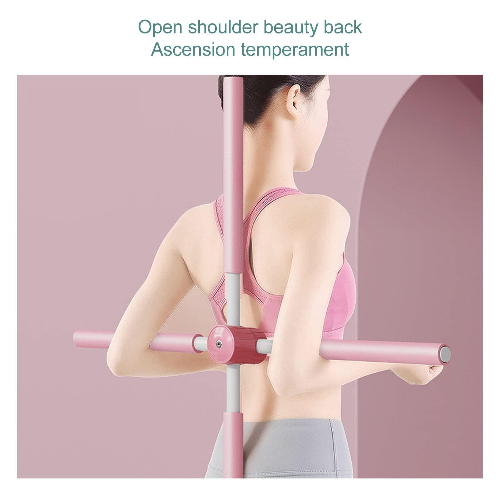 Bannt Posture Corrector Stick, Steel Tube Yoga Sticks for Travel for Child (Pink)