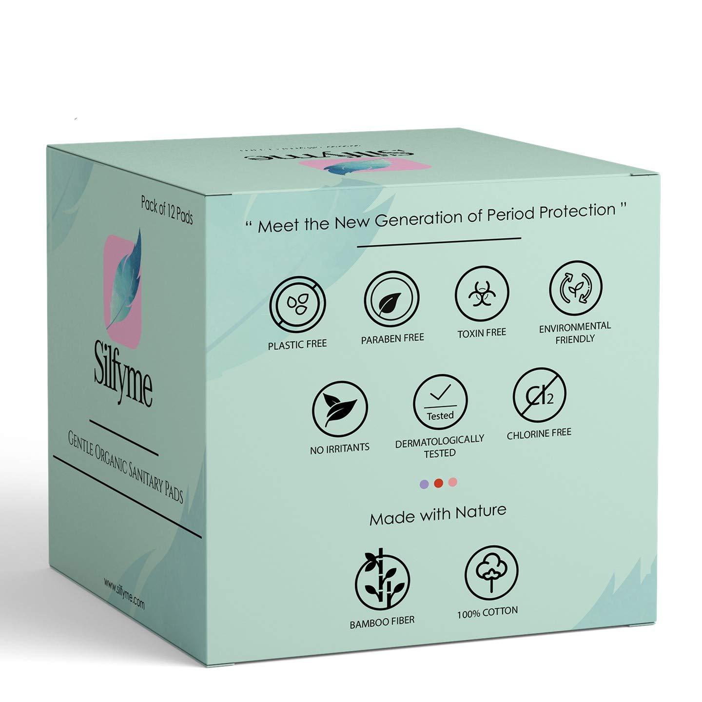 Silfyme Silfyme® Organic Biodegradable Sanitary Pads Made of 100% Organic cotton & Bamboo Fibre - Rash-Free | Plastic Free | Paraben Free | Toxin Free | Chlorine Free - Pack of 12 (All Medium Flow)