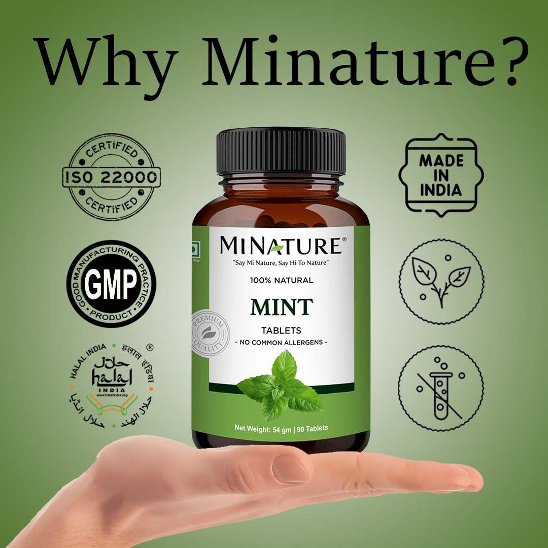 minature MINT Tablet by mi nature| | (Mentha) | Pure & Natural | Free from chemical & Preservative| Plant Based Gluten Free |90 Tablet, 45 Days Supply 1000mg