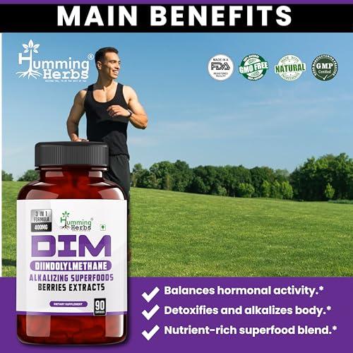 Humming Herbs Humming Herbs DIM - Diindolylmethane - 3 in 1 Formula - Organic Alkalizing/Superfood Extracts Spirulina,Berries Blend, Black Pepper Extract - 90 cap