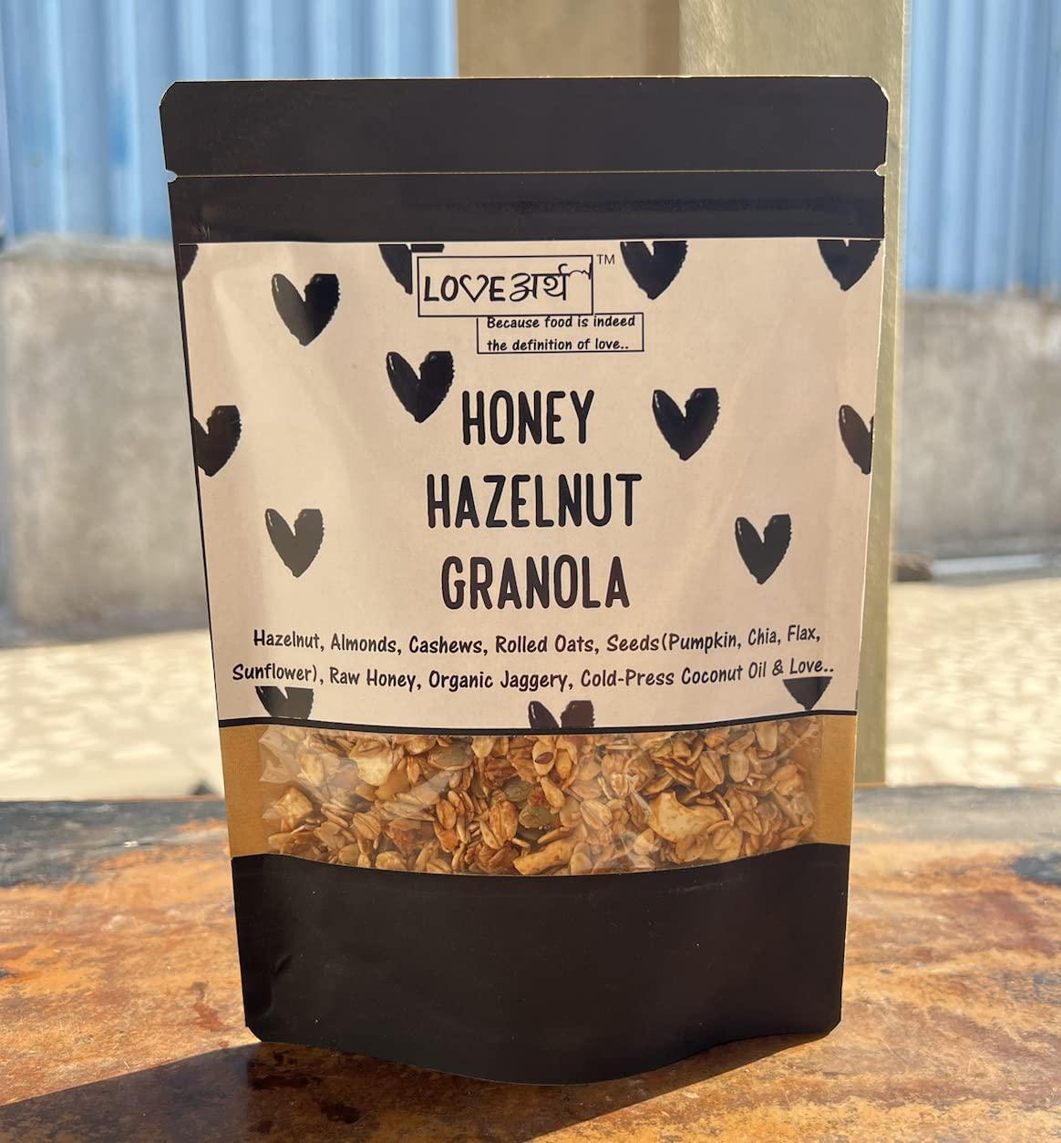 LoveArth LoveArth - Honey Hazelnut Granola (250 Grams) | No Added Sugar - Breakfast Cereal | Made with Clean Ingredients & Love
