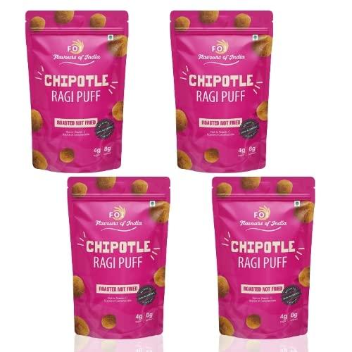 FOI Flavours of India FOI Flavours Of India Ragi Puffs, Light & Flavourful Crispy & Crunchy Traditional Snacks | Ready To Eat Instant Snacks, Tea Time Instant Snack, Indian Snack (75gm Each, Pack of 4) (Chipotle)