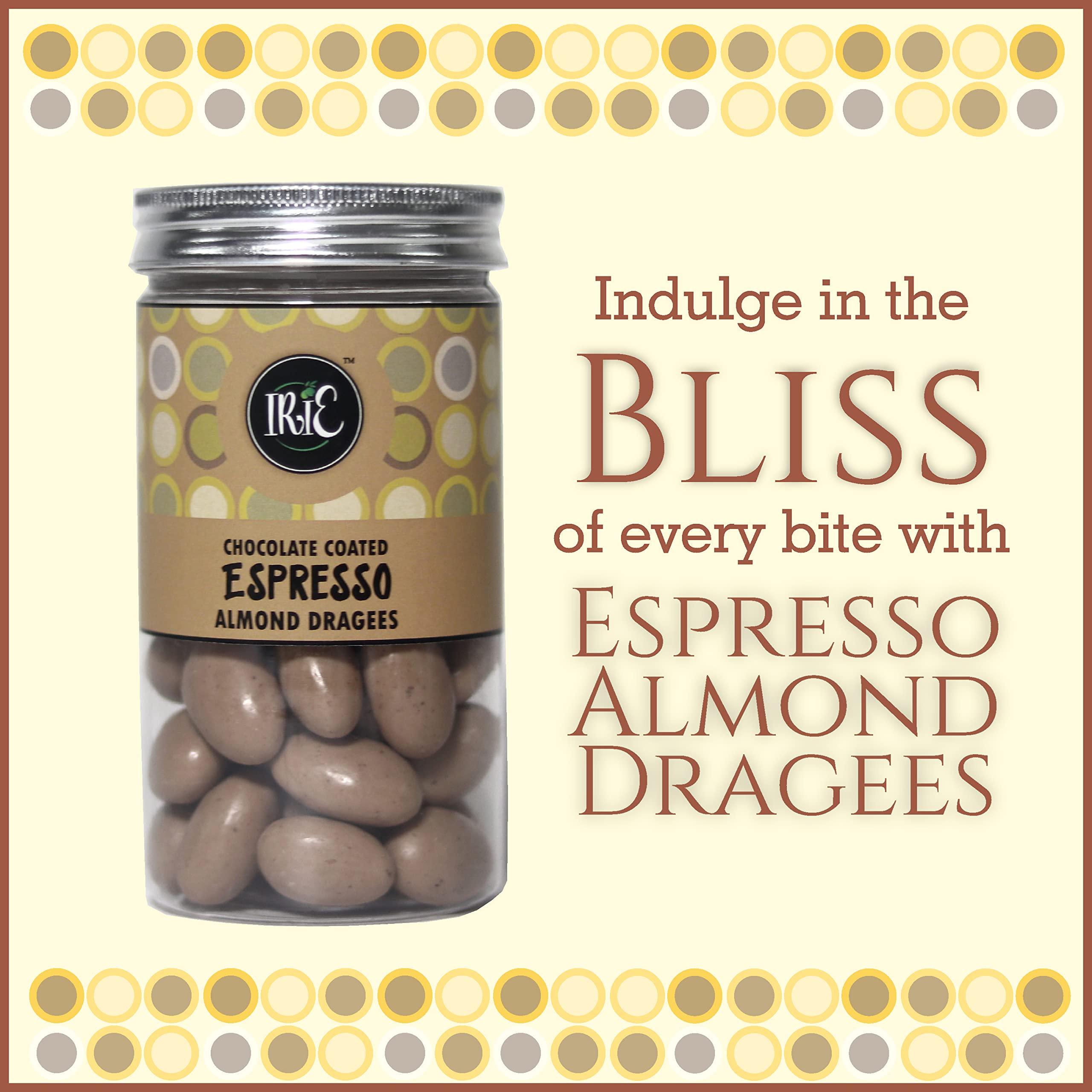 IRIE IRIE Espresso Almond Dragees | Premium Chocolate | Chocolate coated Almonds - 140gms Jar