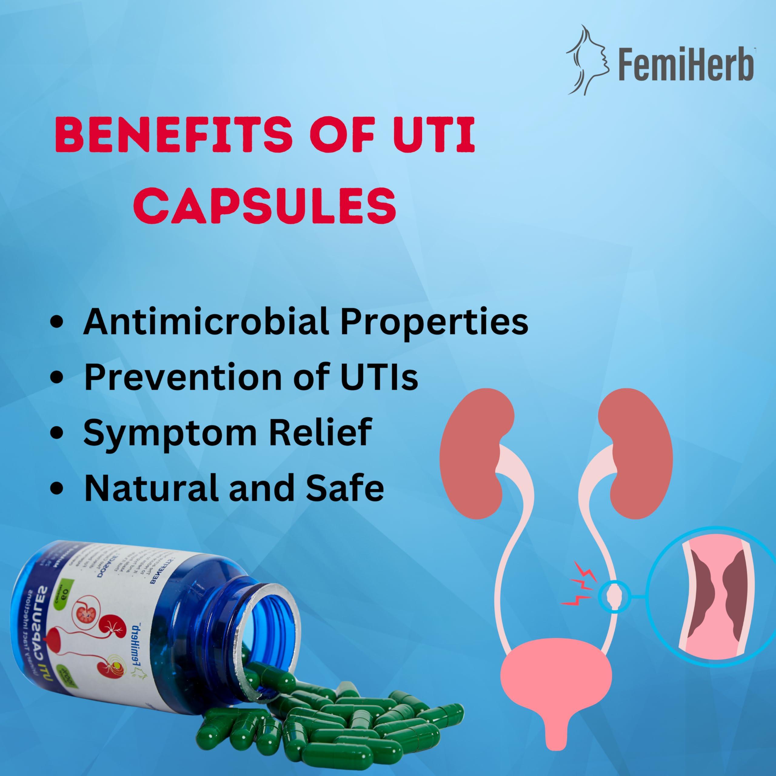 FEMIHERB Femiherb UTI 120 Capsules |Urinary tract infection treatment | Probiotic for Urinary tract Infection | Organic Solution | 100% Natural Product