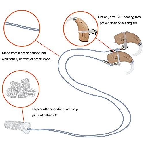 Anico BTE Hearing Aid Clips Otoclip for Adults and Kids with 7mm 9mm 11mm Silicone Loops for BTE Hearing aids and Anti Lost Lanyard Cord and Carry case (Gray)
