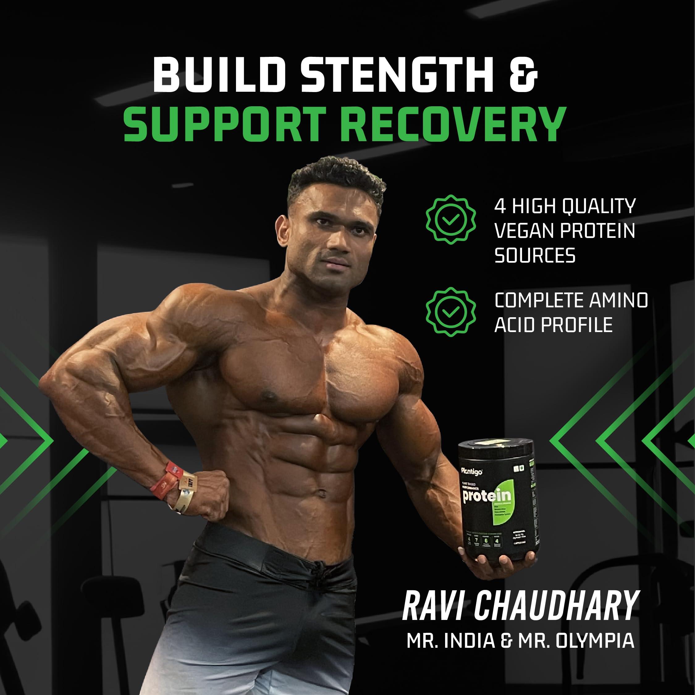 PLANTIGO Plantigo Protein Powder 24g Plant Based Protein, 3g BCAA, 2g Leucine, 3g Fiber, 4x Fast Digestion, 95% Bioavailability, 3x Anti Oxidants, Anti Inflammatory, Vitamins, Minerals - Vanilla Flavored 500g