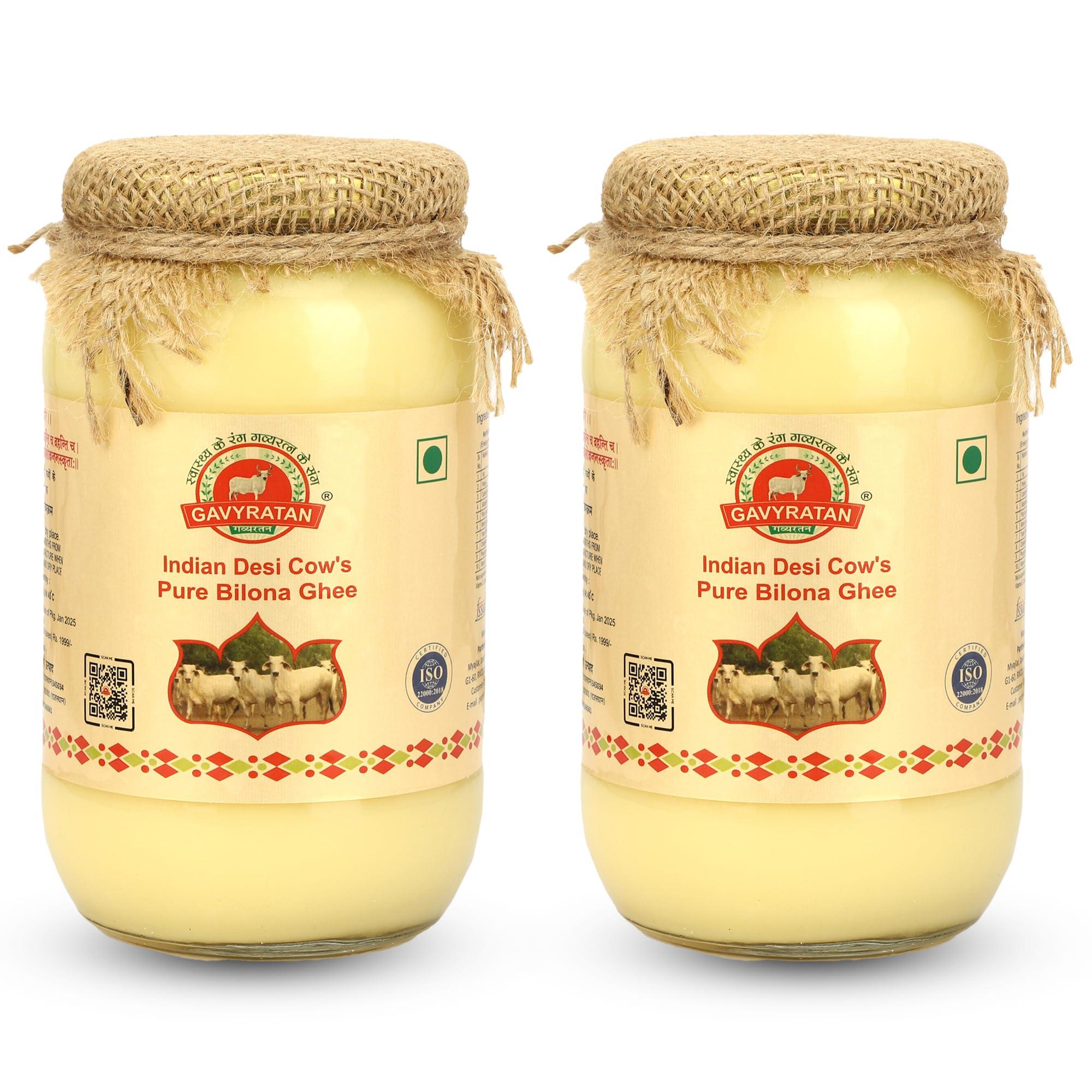GAVYRATAN GAVYRATAN 100% Pure Tharparkar A2 Cow Ghee: Made Using Traditional Bilona Method in Glass Jar - Non GMO and Organic (Pack of 2)