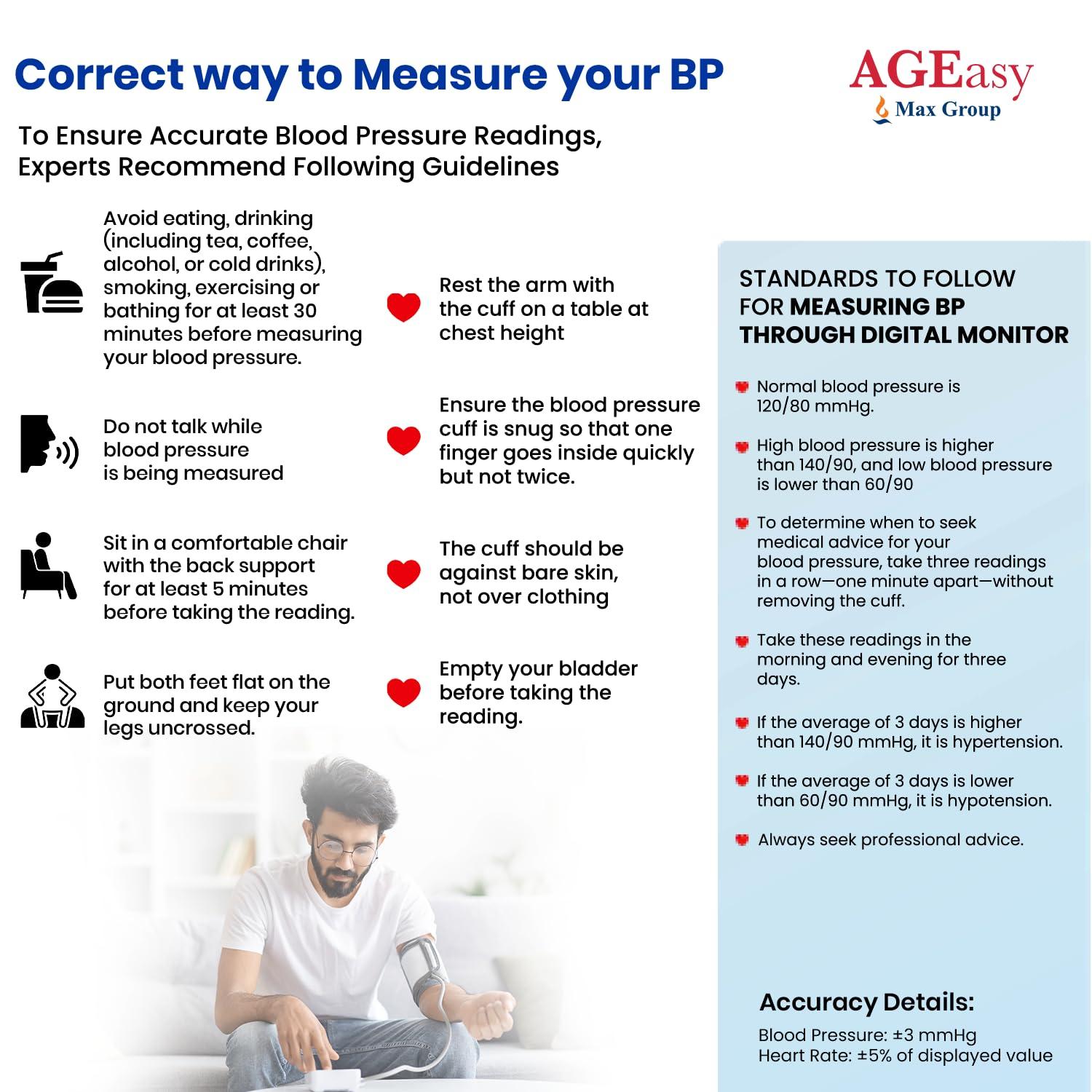 AGEasy AGEasy (Max Group) Fully Automatic Digital Blood Pressure Monitor | 2 Years Warranty | Portable, Lightweight BP Machine for Monitoring Hypertension & Managing Heart Health| Arm Circumference (22-42cm)