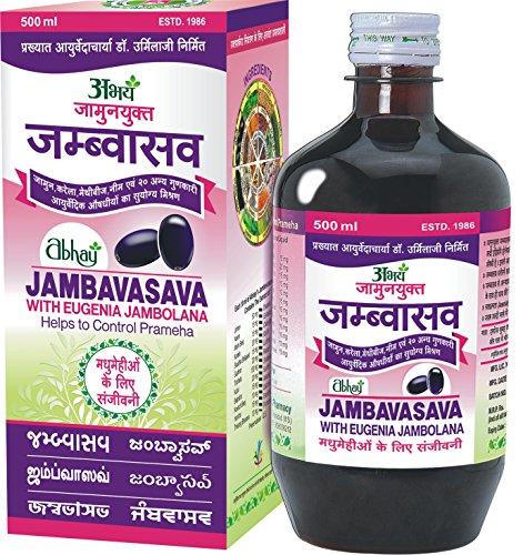 JAMBAVASAVA 500 ML JAMBAVASAVA 500 ML Abhay -500ml with Eugenia Jambolana & mixture of 24 Divine Ayurvedic Herbs for Blood Glucose/Sugar Control
