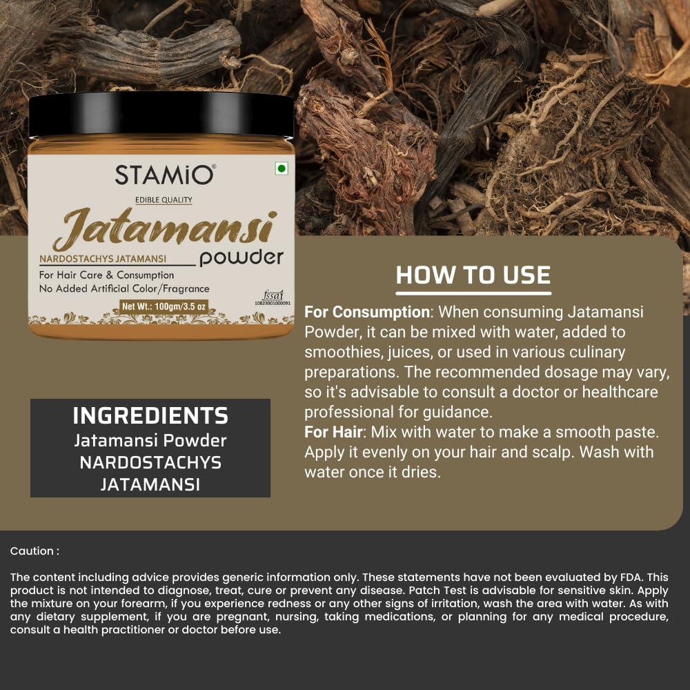 STAMIO STAMIO Jatamansi Powder 100 gm | Spikenard | Nardostachys Jatamasi | Digestive Health | In Jar 3.53 oz