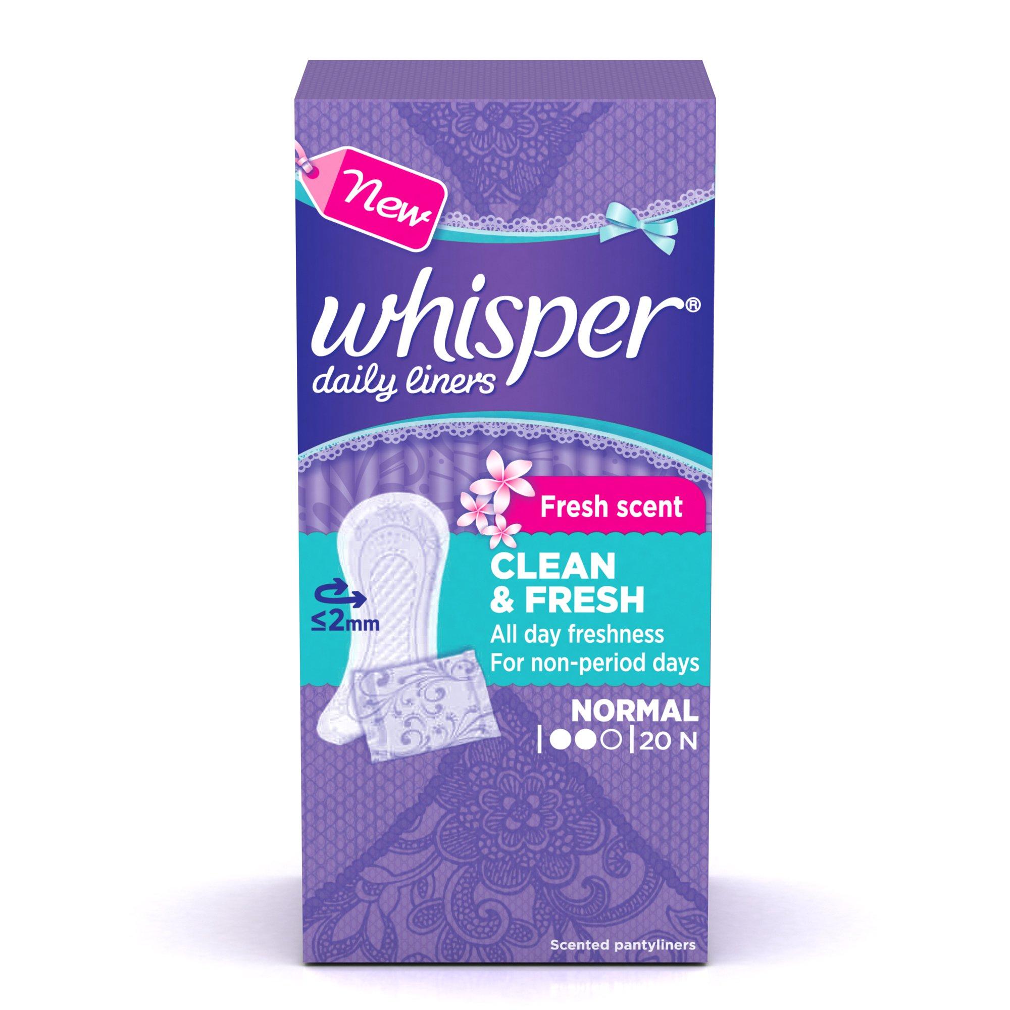 Whisper Whisper Clean and Fresh Daily Liners 20 Count Sanitary pads for women (Pack of 1) & Whisper Choice Sanitary Regular Pads for Women, Regular, Pack of 20 Napkins COMBO