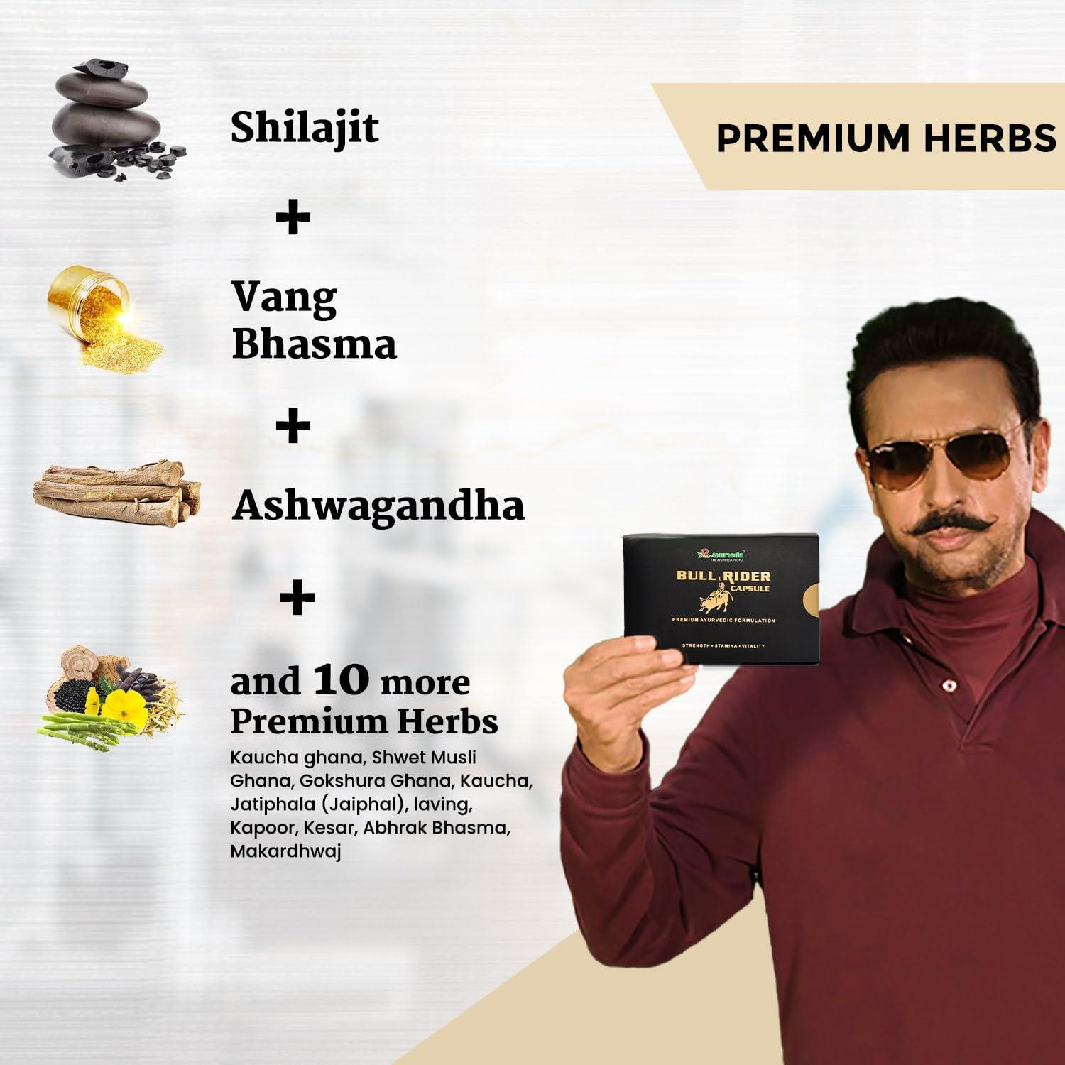 A R Ayurveda A R Ayurveda Bull Rider Capsule For Strength, Stamina and Immunity| 100% Ayurvedic| Stamina Booster| Contains Shilajit, Ashwagandha and Vangbhashma|Premium Energy Booster Pack of 60