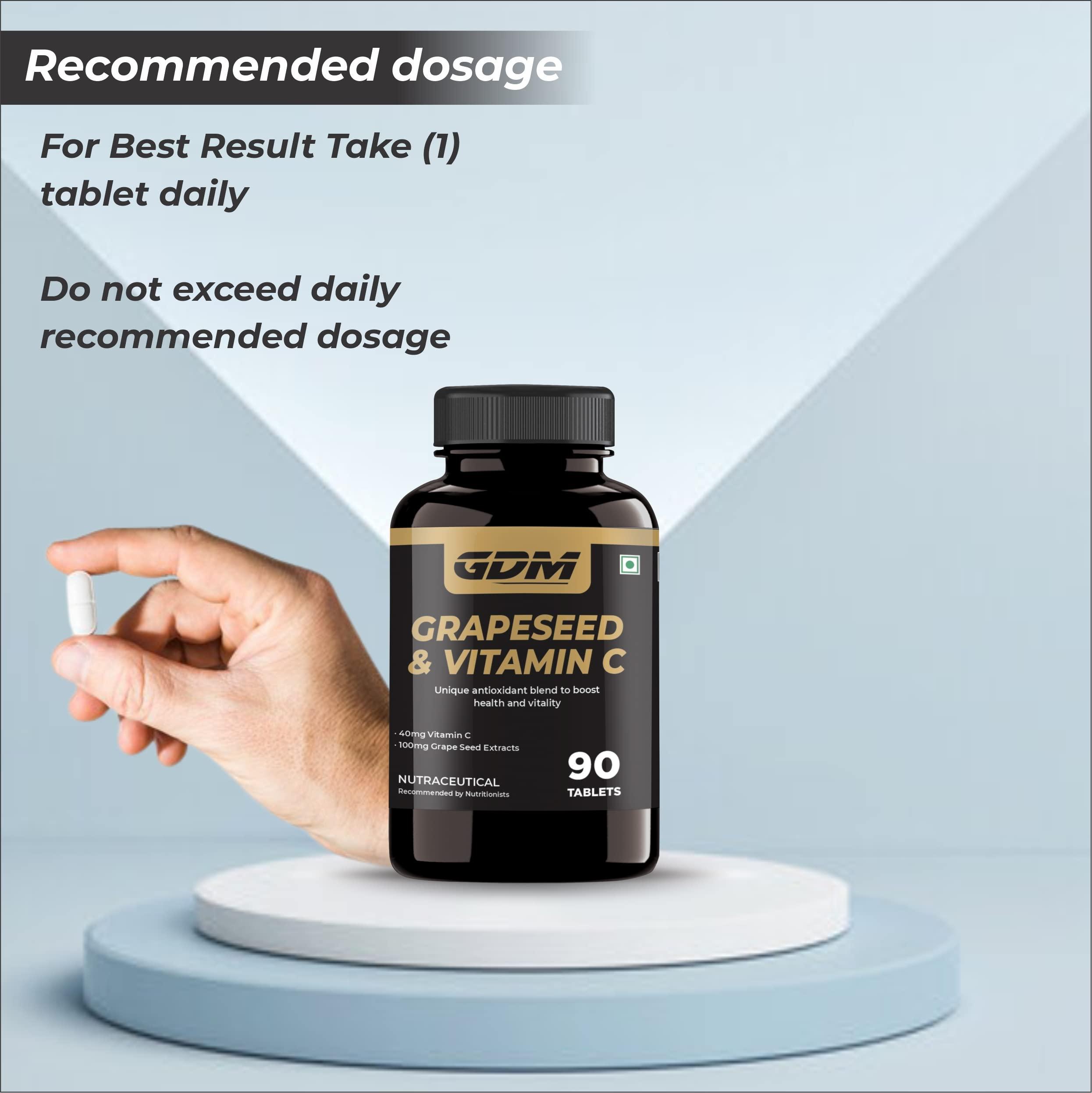 GDM NUTRACEUTICALS LLP GDM Grapeseed & Vitamin C Tablets | Improve Blood Circulation | Lower Cholesterol level - 90 Tablets