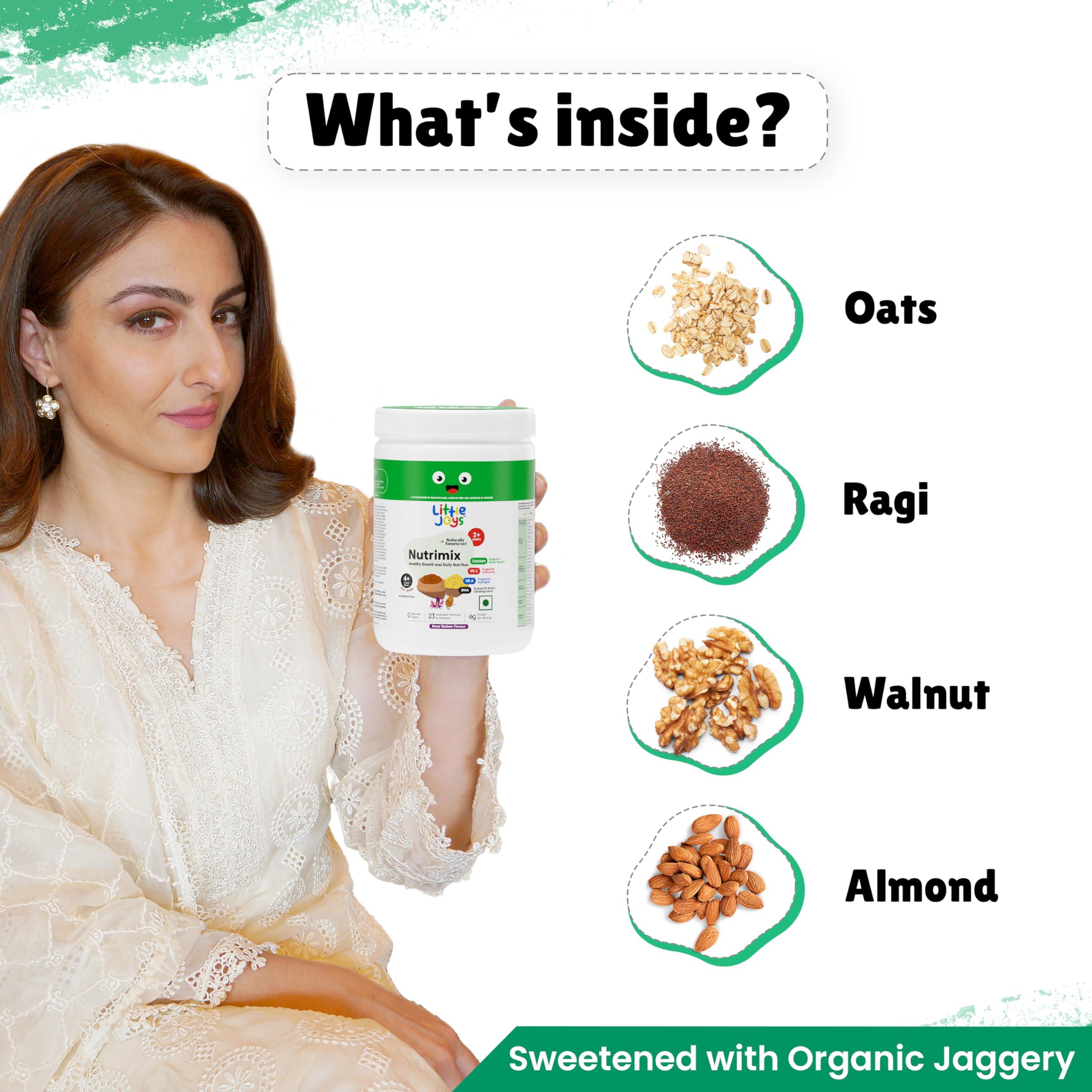 Little Joys Little Joys Nutrimix Powder (2-6 yrs) | Kesar Badam Flavour | No White Sugar | With Goodness of - Ragi, Bajra, Jaggery, Dates, Almond, Walnuts, & Oats | 100% Vegetarian