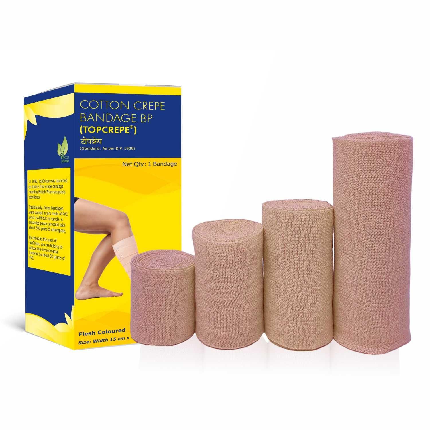 Top Crepe TopCrepe Cotton Crepe Bandage (Width 8 cm x 4 m Stretch Length) | Pain Relief for Sprains and Strains in Joints and Muscles | Pack of 1