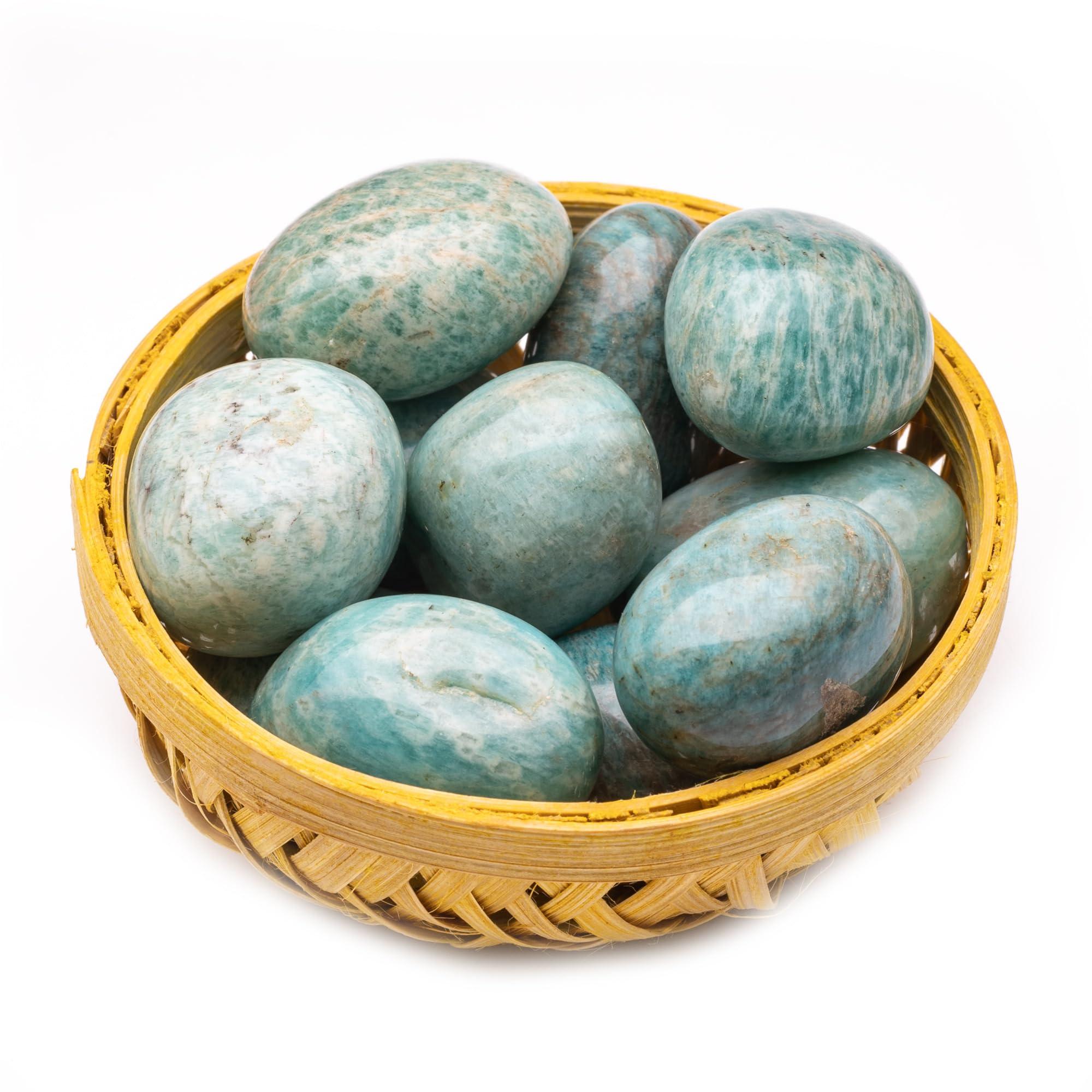 Plus Value Plus Value Amazonite Tumbled Stones AAA+ Pebbles for Vastu Feng Shui Chakra Aura Personal Reiki Healing Crystals (200 Grams, with Basket)