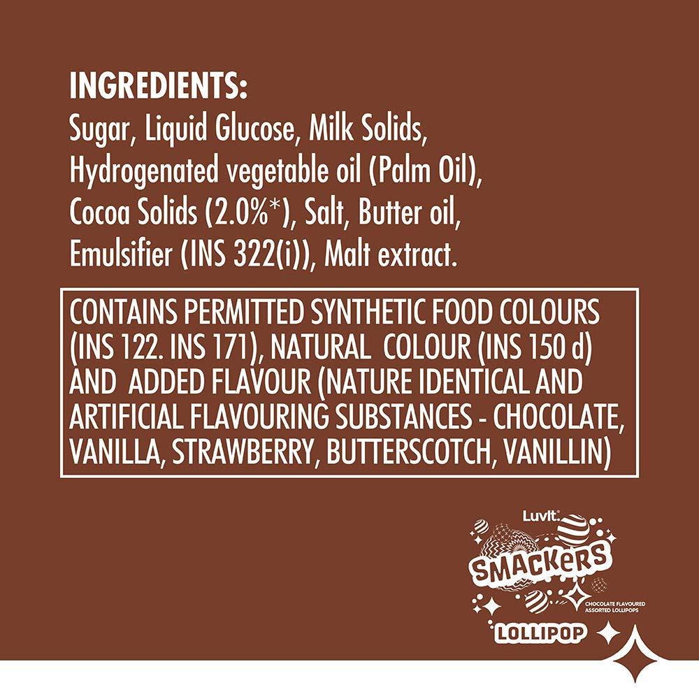 LuvIt. LuvIt Smackers Chocolate Flavoured Lollipops (Chocolate Butterscotch, Chocolate Vanilla, Chocolate Strawberry & Chocolate) | Pack of 1-480g Each