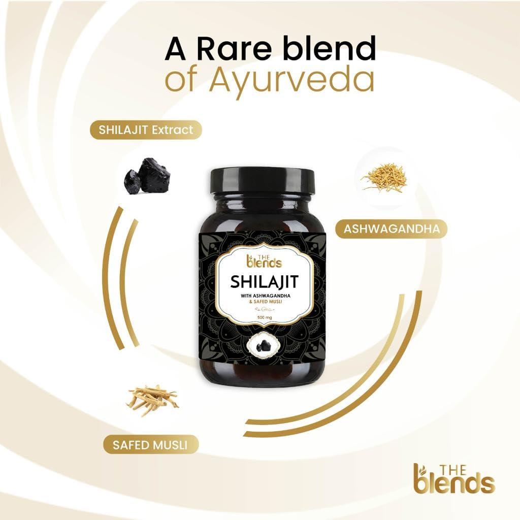 The blends The Blends Shilajit Capsule 500 MG with Ashwagandha and Safed Musli, For Men & Women Pack of 1 (60 Capsule)