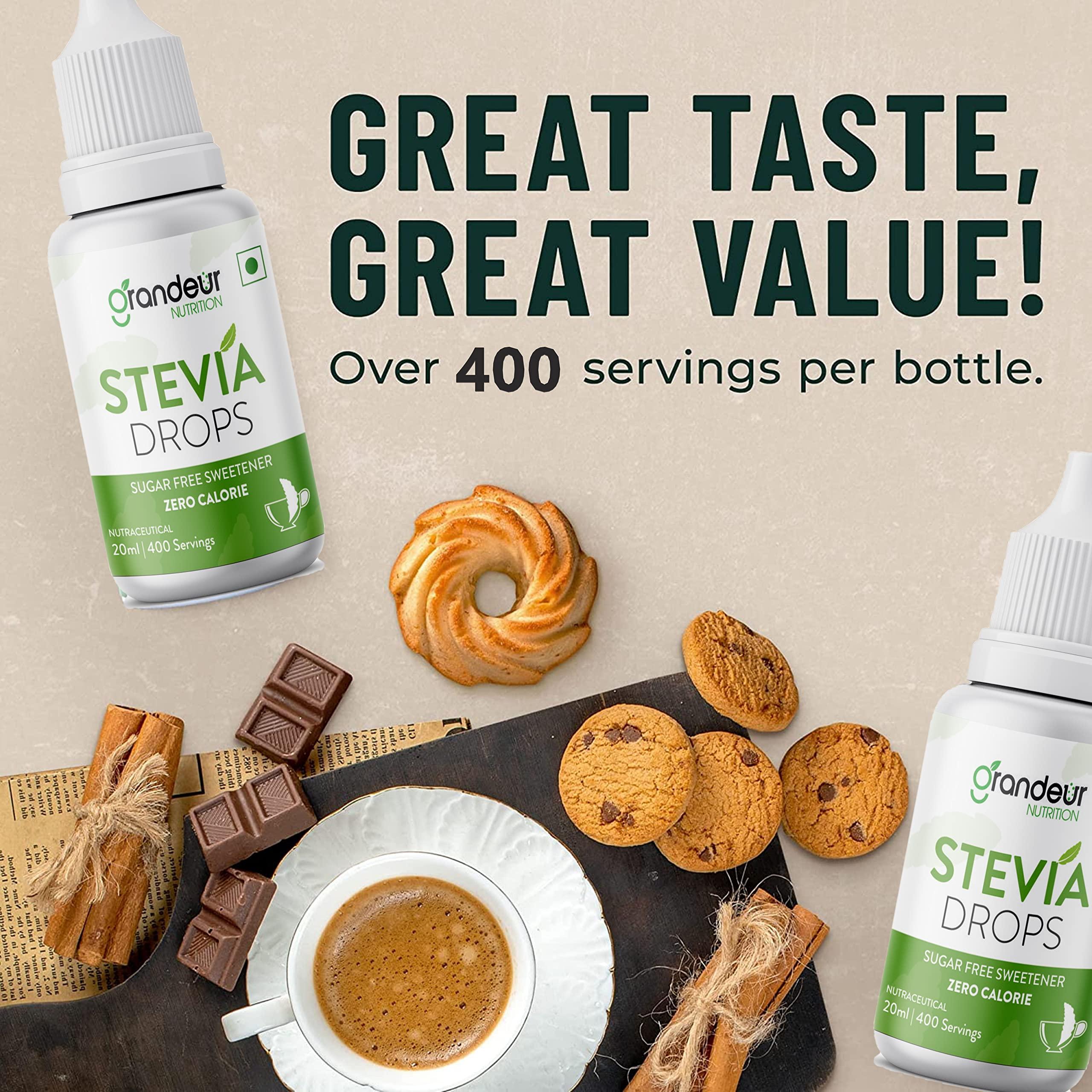 GRANDEUR Grandeur Zero Colorie Sugar Free Stevia Drops, No Maltodextrin No Dextrose, For Keto Diet & Weight Watchers, Sugar Substitute - 20ml (400 servings)