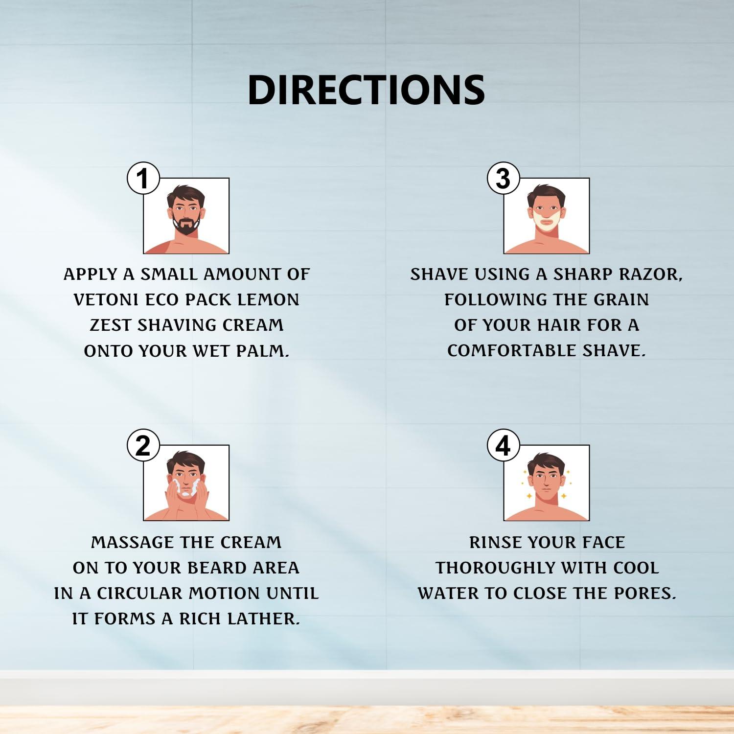 Vetoni Vetoni India Shaving Cream For Men, Tropical Lime Shaving Cream 125g With Aloevera Vitamin E and Bacti- Guard Formula, For All Skin Types, Heals, Moisturizes & Smoothens Skin (3 * 125gm)