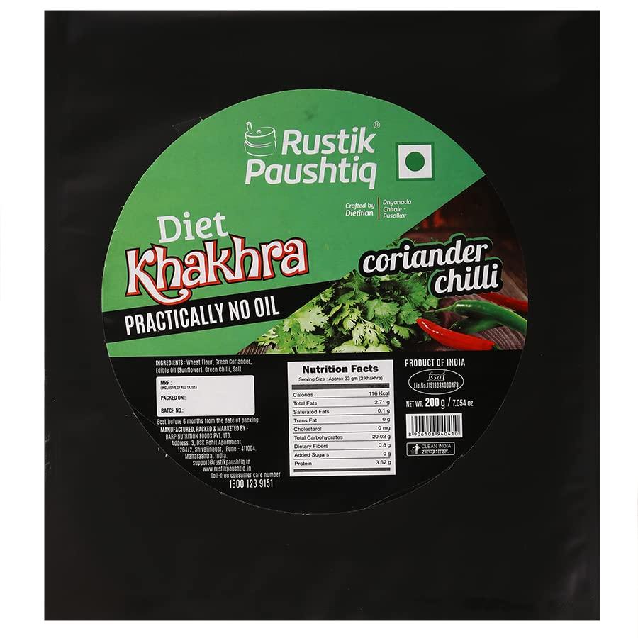 RUSTIK PAUSHTIQ RUSTIK PAUSHTIQ Pack of 4 Coriander Khakhra | Whole Wheat | Crispy Healthy Snacks | Diet Friendly | 100% Natural Ingredient | Low Carb Evening Snack | 200gm *4(800gm)