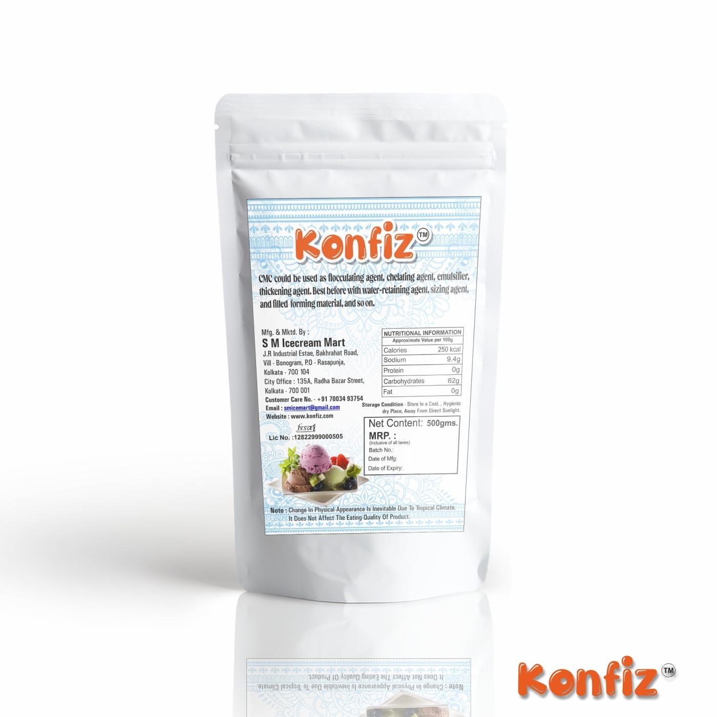 Konfiz KONFIZ CMC Carboxy Methyl Cellulose Powder | Raising Ingredient Powder | Food Grade | Soft, Smooth and Creamy | Instant Cake Premixes, Ice Creams - 500 g
