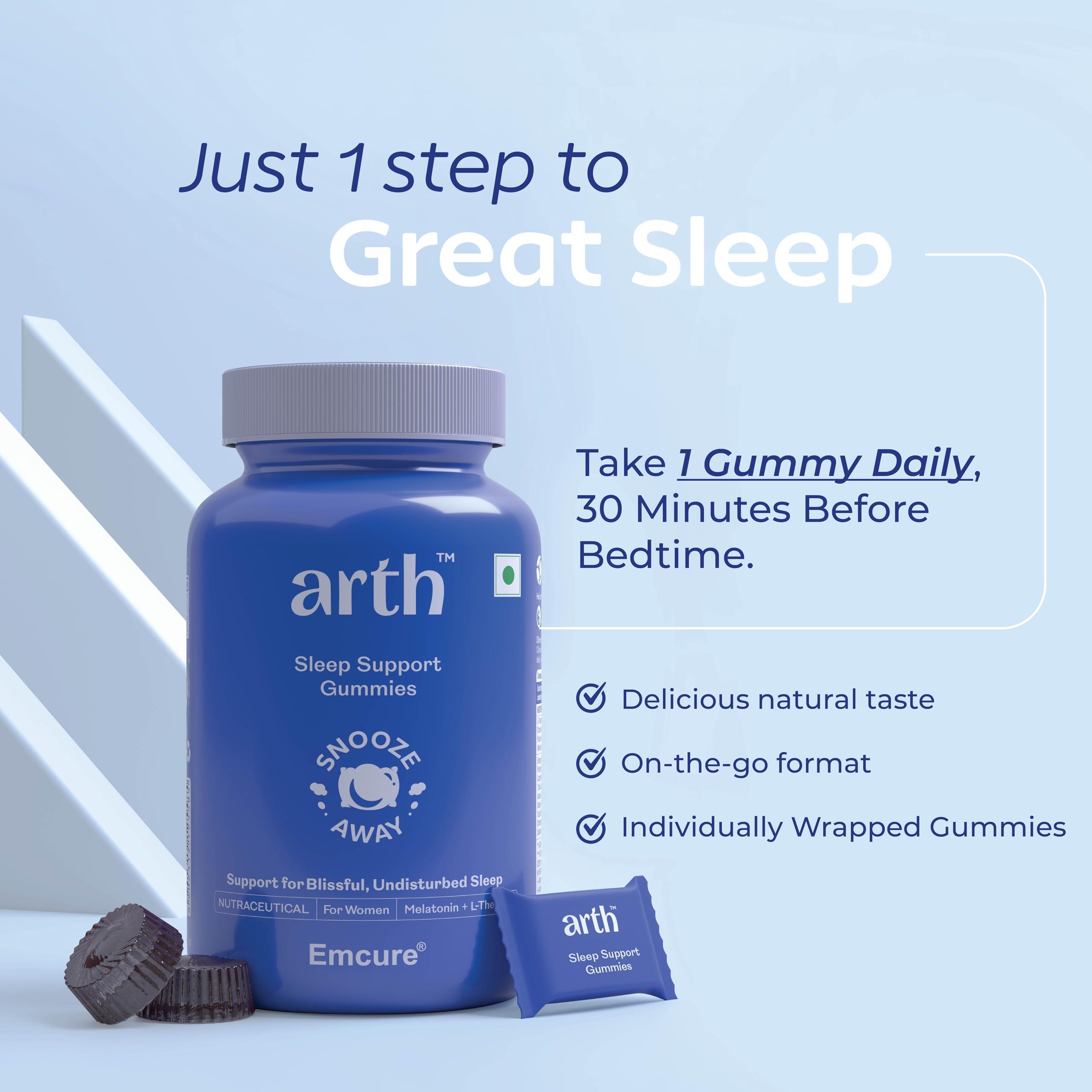 ARTH Arth Sleep Gummies | 30 Plant-Based Melatonin Gummies (5mg) with Chamomile, Passion Flower Extract & L-Theanine | Supports Deep Sleep & Relaxation | Safe, Non-Addictive Sleep Aid with No Added Sugar