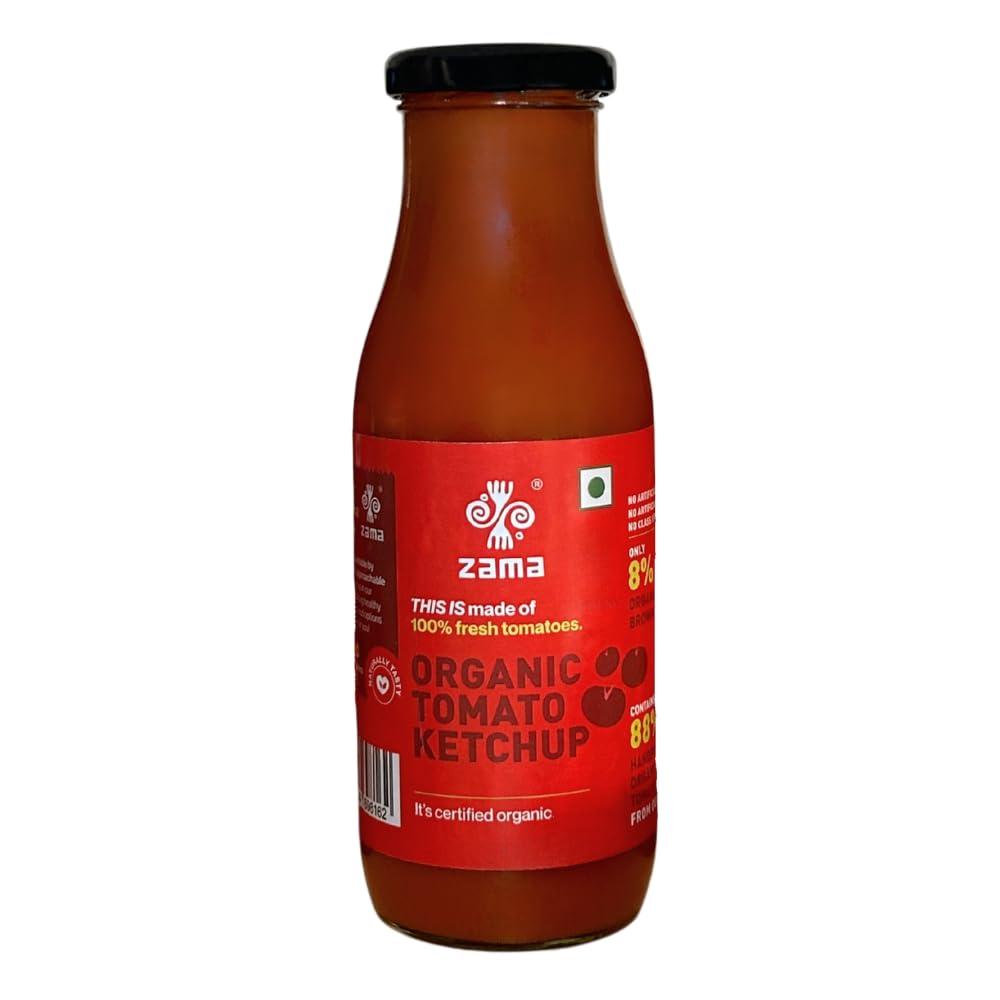 Zama Zama Organics Tomato Ketchup 300g Glass Bottle | Tomato Sauce | Organic ingredients | Organic Tomatoes | Tangy And Raw Flavour | Traditionally produced | No artificial Dyes and flavours