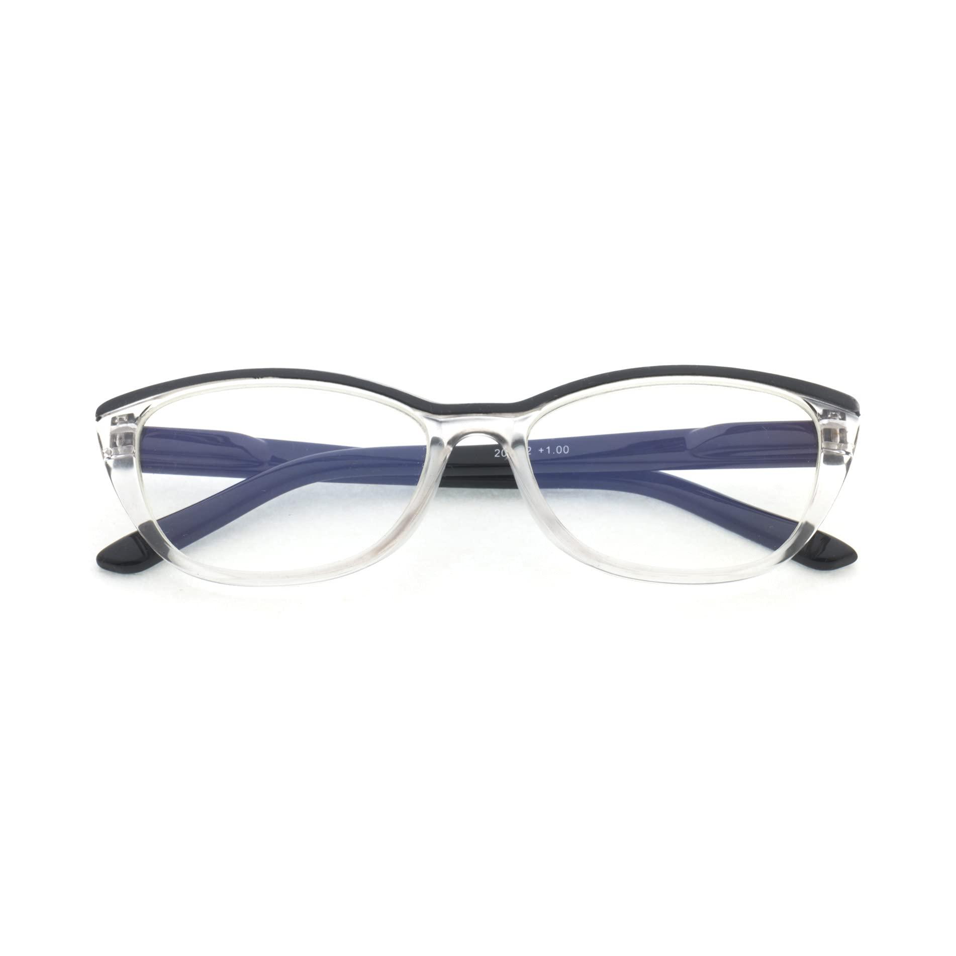 TIZIANO TIZIANO New Age Reading Glasses with Spring Hinge (Model: 205142 Transparent Crystal with Black Sides +1.25 with Cat Eye shape)