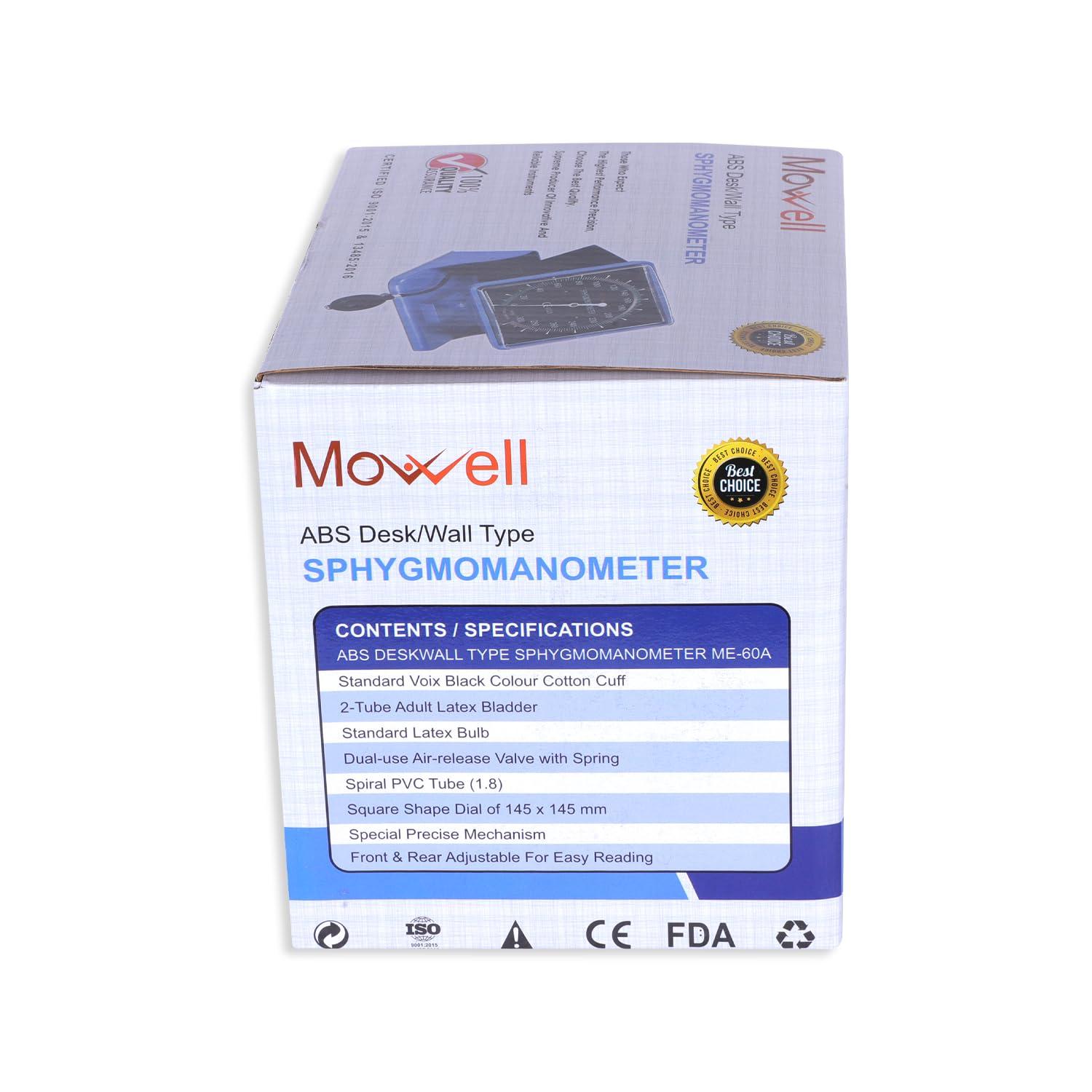 Mowell Mowell Wall-Mounted Aneroid Sphygmomanometer with Clock Face | Desktop BP Monitor with Latex Bulb, Air Release Valve, Spring Cuff (49 x 13.5 cm) - Blue