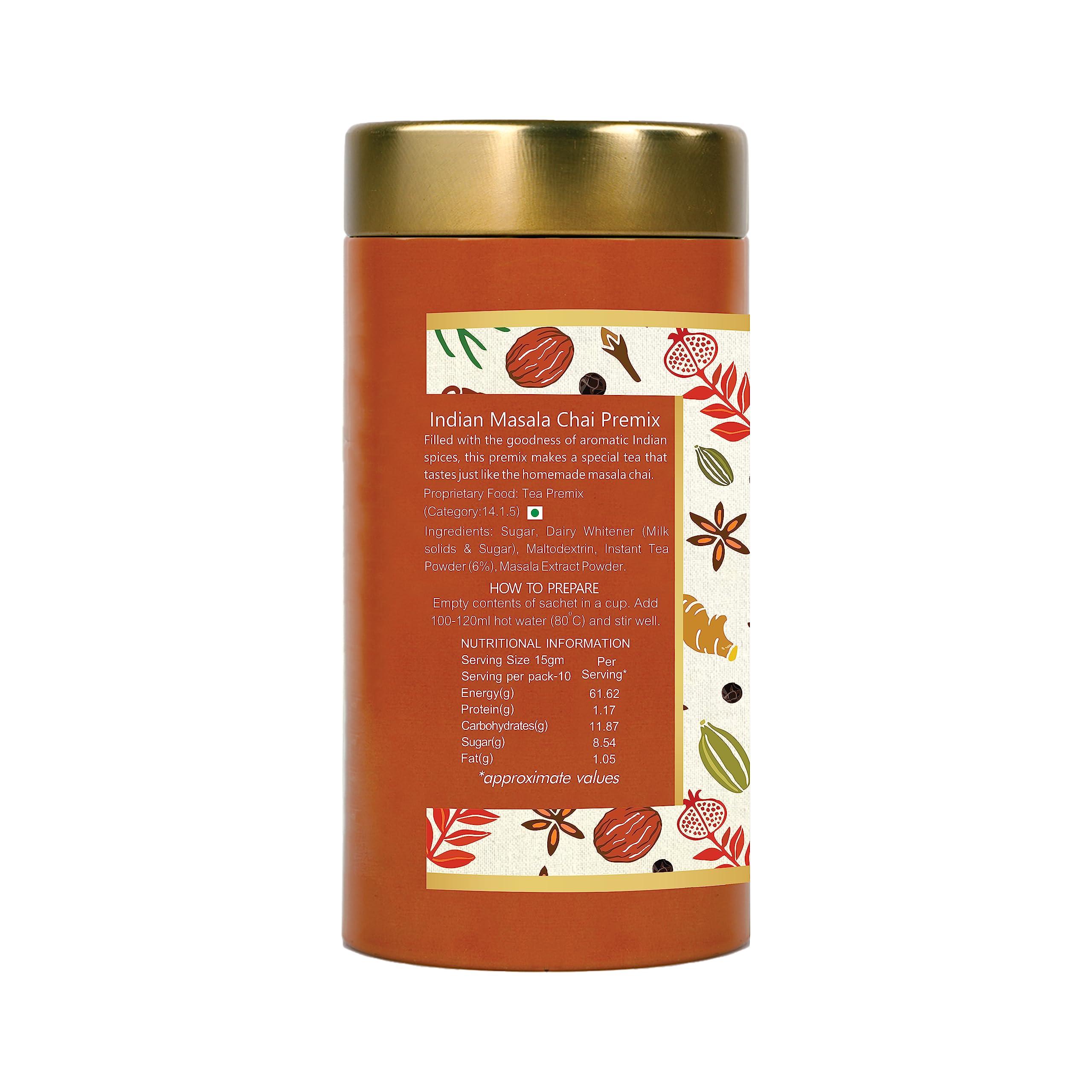 Octavius Octavius|Indian Masala Premix Tea-10 Pouches (Pack Of 2)|Gift Tin Pack|Readymade Tea Mix|Ready Tea|Premix Tea Powder|Instant Tea|Tea Premix|1 Minute Tea-(15Gm X 20 Sachets),300 grams