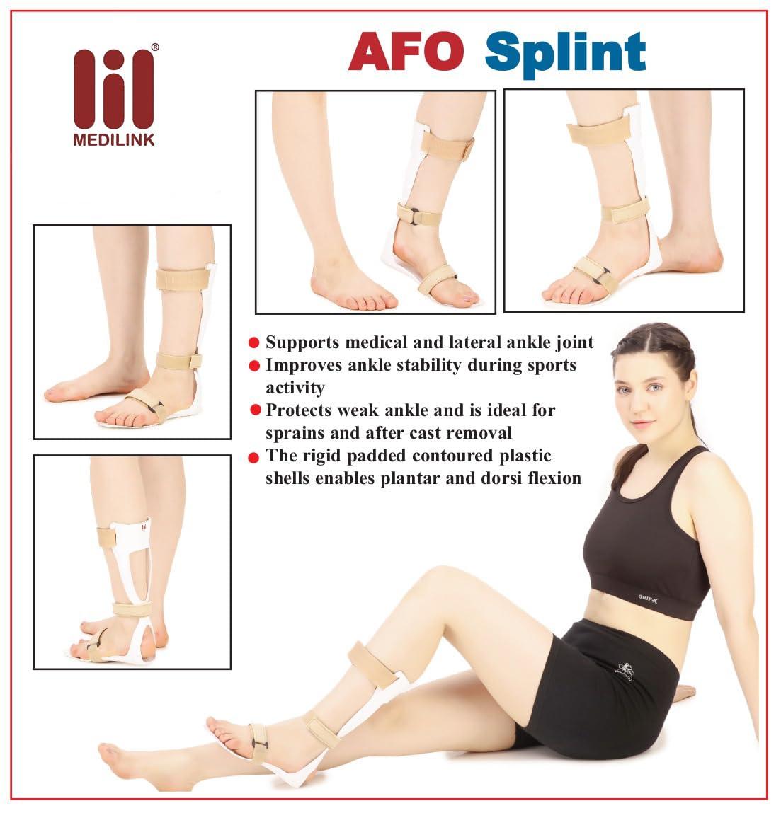 Medilink Medilink AFO Brace -Ankle Foot Orthosis support - foot drop splint- Drop Foot Postural Correction Brace- long foot plate (Right -Small)