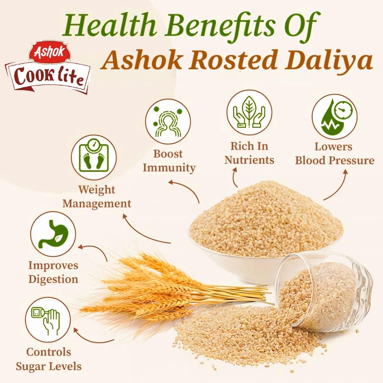 ASHOK NUTRIRICH ASHOK COOKLITE Broken Wheat Daliya Nutritious with High in Protein and Fiber Roasted Gehoon Dalia | Easy to Use No Preservatives (Daliya 1kg)