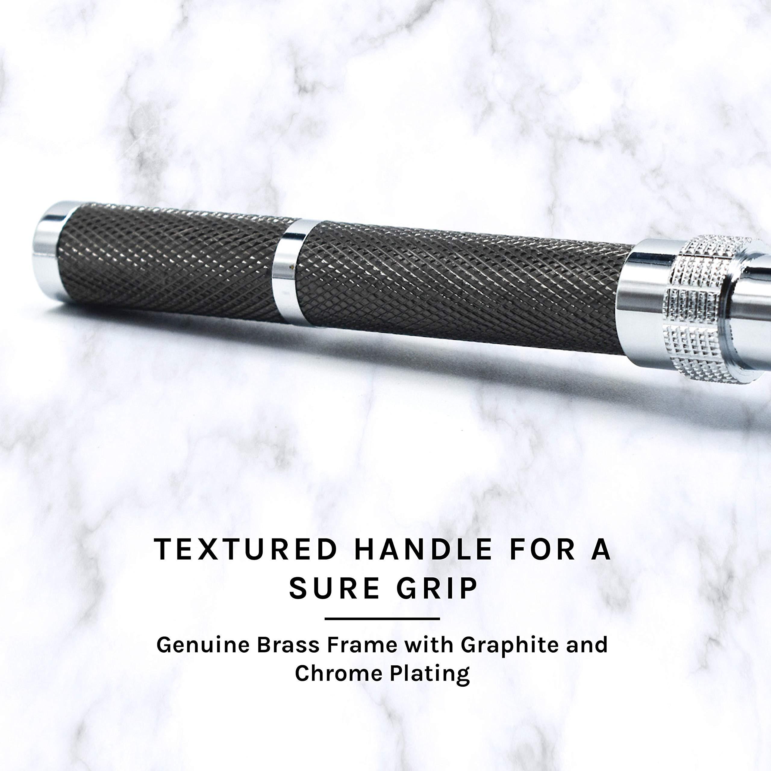 Parker Safety Razor PARKER Safety Razor - (96R) Long Handled Butterfly Open Safety Razor Includes with 5 Parker Premium Platinum Double Edge Razor Blades