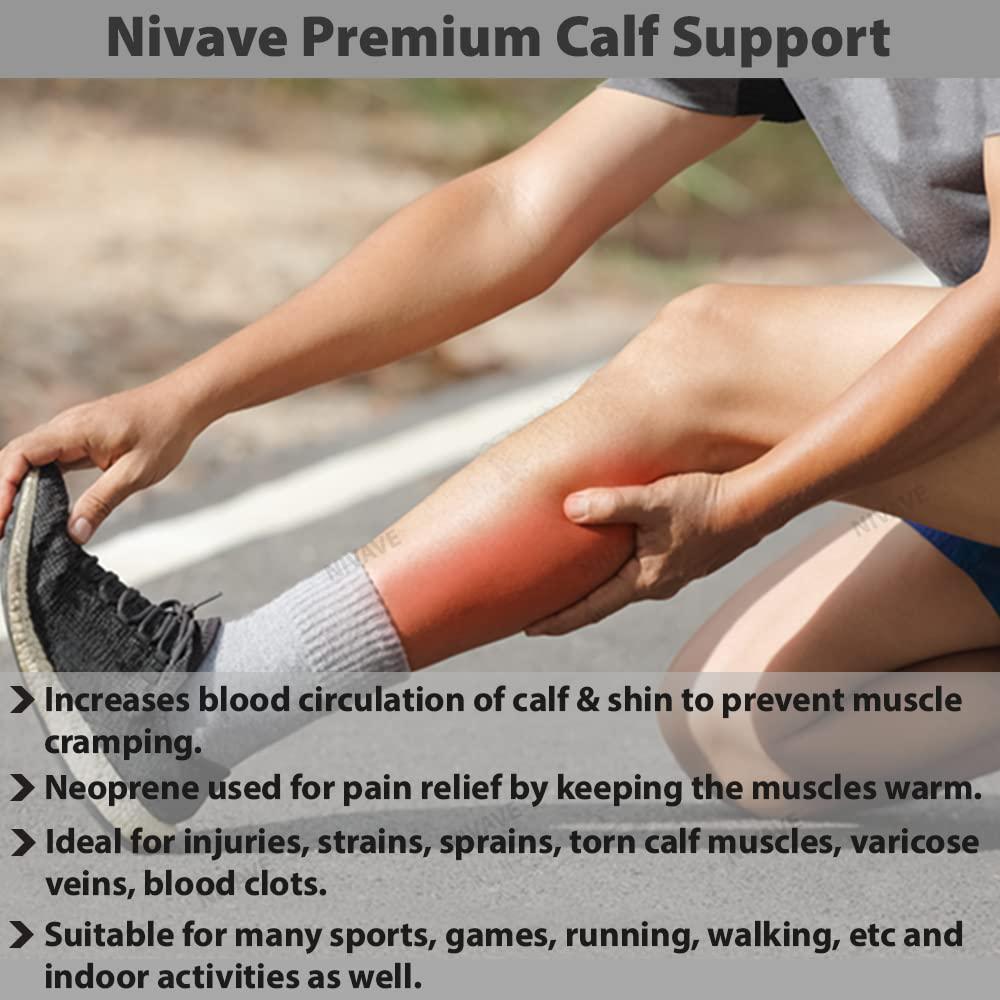 Nivave Nivave Calf Support Brace, Shin Splint Compression, Lower Leg Wrap Support for Torn Calf Muscle, Strain, Sprain, Pain Relief, Tennis Leg (20 inches stretchable, Unisex, Pair, Universal, Black, 2)