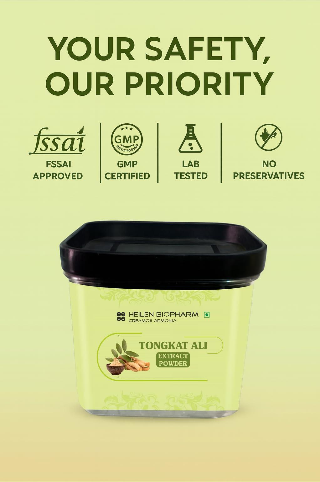 HEILEN BIOPHARM Heilen Biopharm Long Jack Tongkat Ali Root Extract Powder 100:1 TestoPump with 5% Active Eurycomanone For Stamina & Energy Boost - 50 g