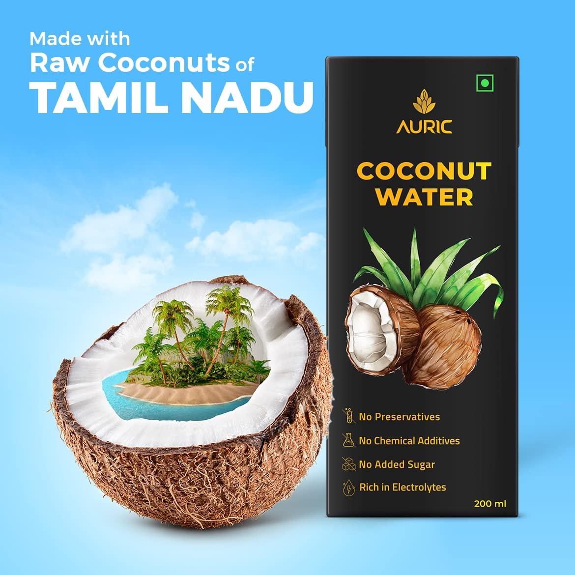 Auric Auric Tender Coconut Water Energy Drink - No Added Sugar | Not from Concentrate | Natural Energizer | Direct from Tamil Nadu | Safe Hygienic Packaging (Pack of 27))