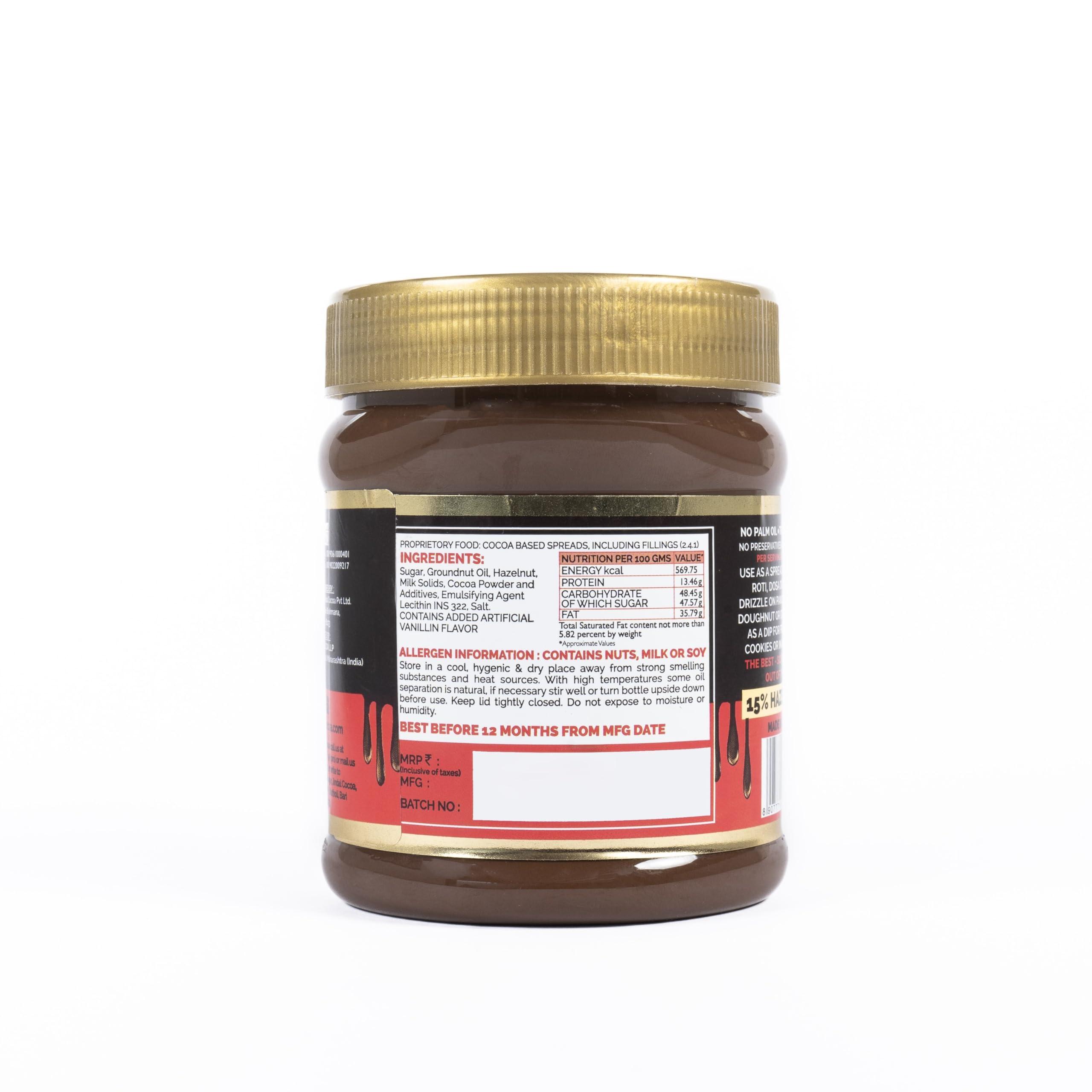 Jindal Cocoa JINDAL COCOA Hazelnut Chocolate Spread 320 Gm | Pack Of 4 | No Palm Oil | 15% Roasted Hazelnuts | No Trans-Fat & No Artificial Preservatives | Creamy & Delicious